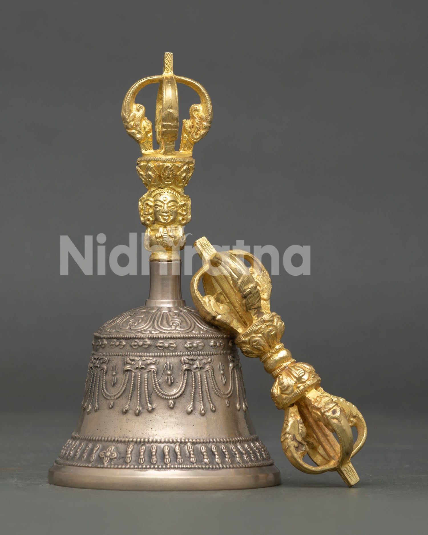 Handcrafted Vajra and Bell Set with Gold Plated Copper Handle from Nepal