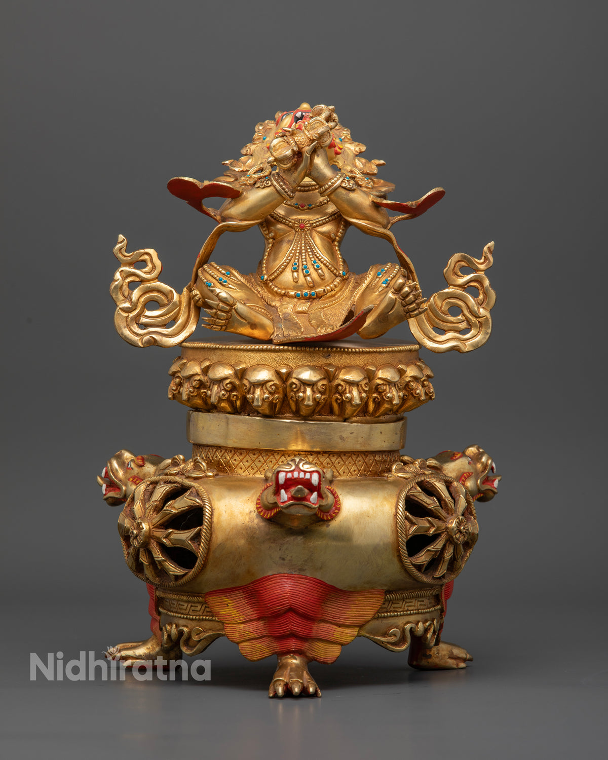 Handcrafted Vajradhaka statue in gold gilded copper from Patan Nepal.
