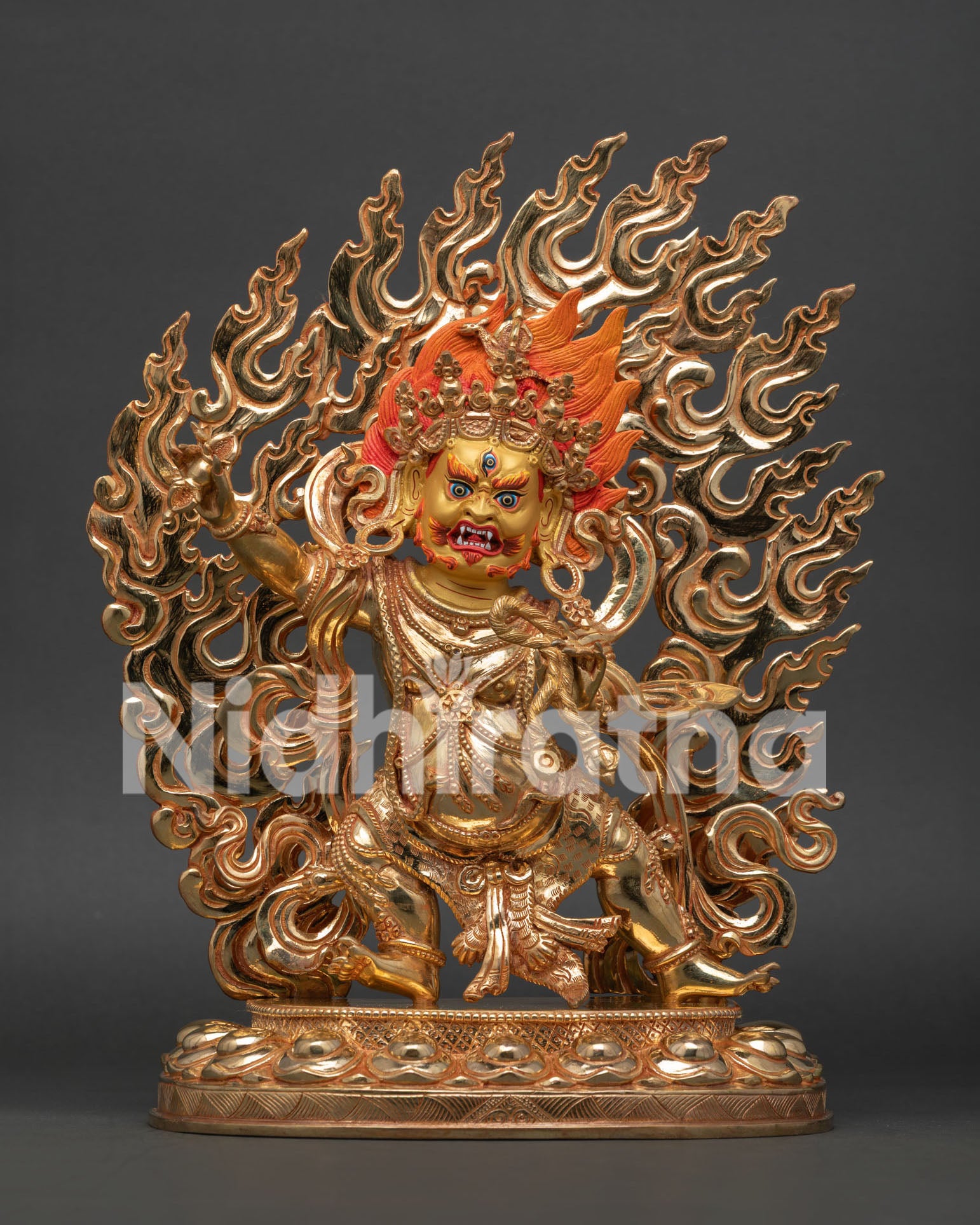 Handcrafted Vajrapani Statue with 24K Gold Fire Gilding and Wrathful Expression