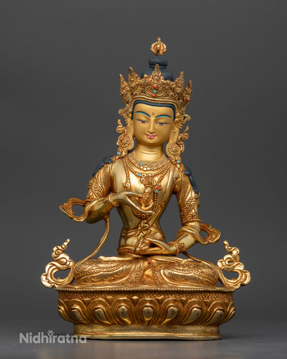 Handcrafted vajrasattva statue in copper with 24k gold fire gilded finish from patan nepal.