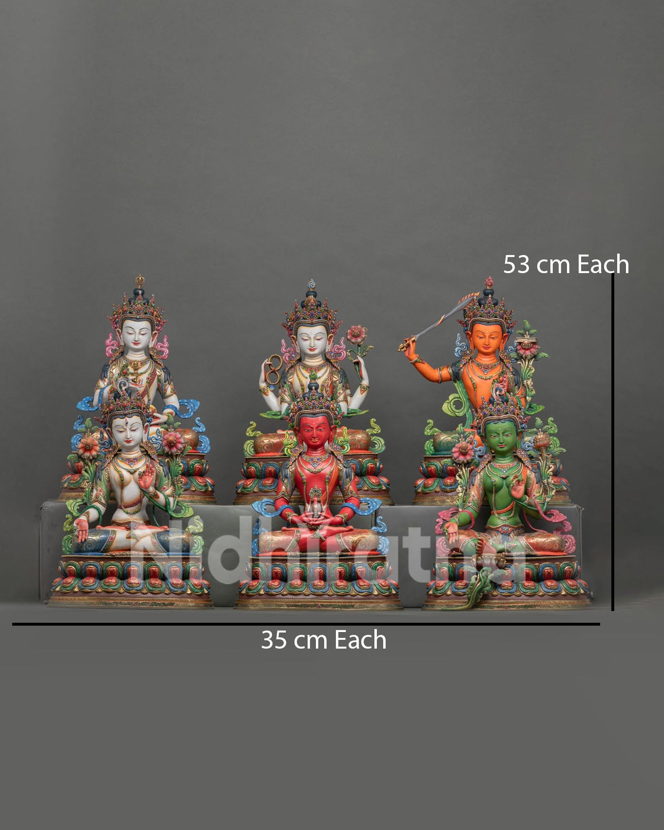 Handmade Bodhisattva set with White Tara, Green Tara, Manjushri, Chenrezig, Vajrasattva and Amitayus statues