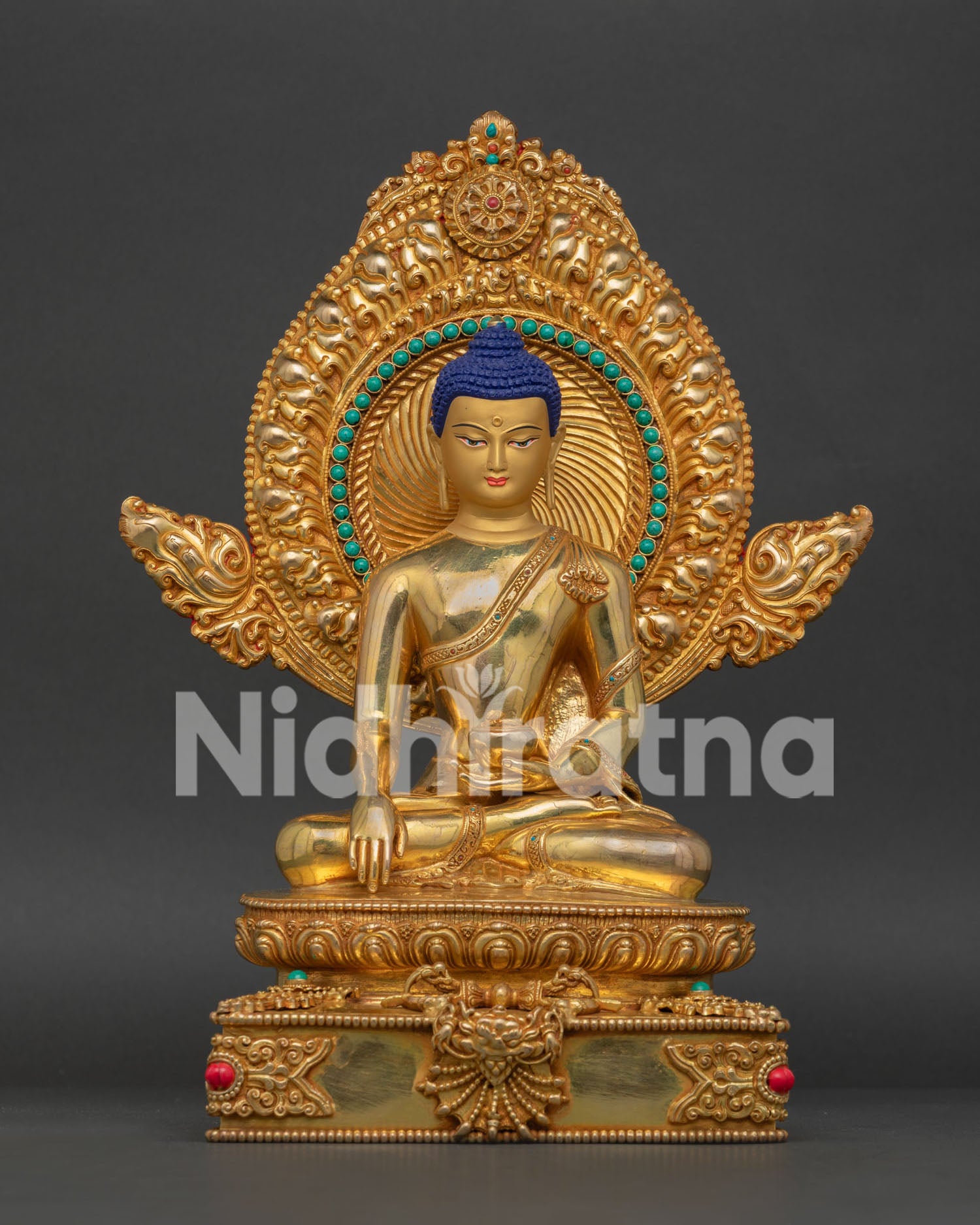 Handmade Buddha Shakyamuni Statue with 24K gold fire gilding, Nepal