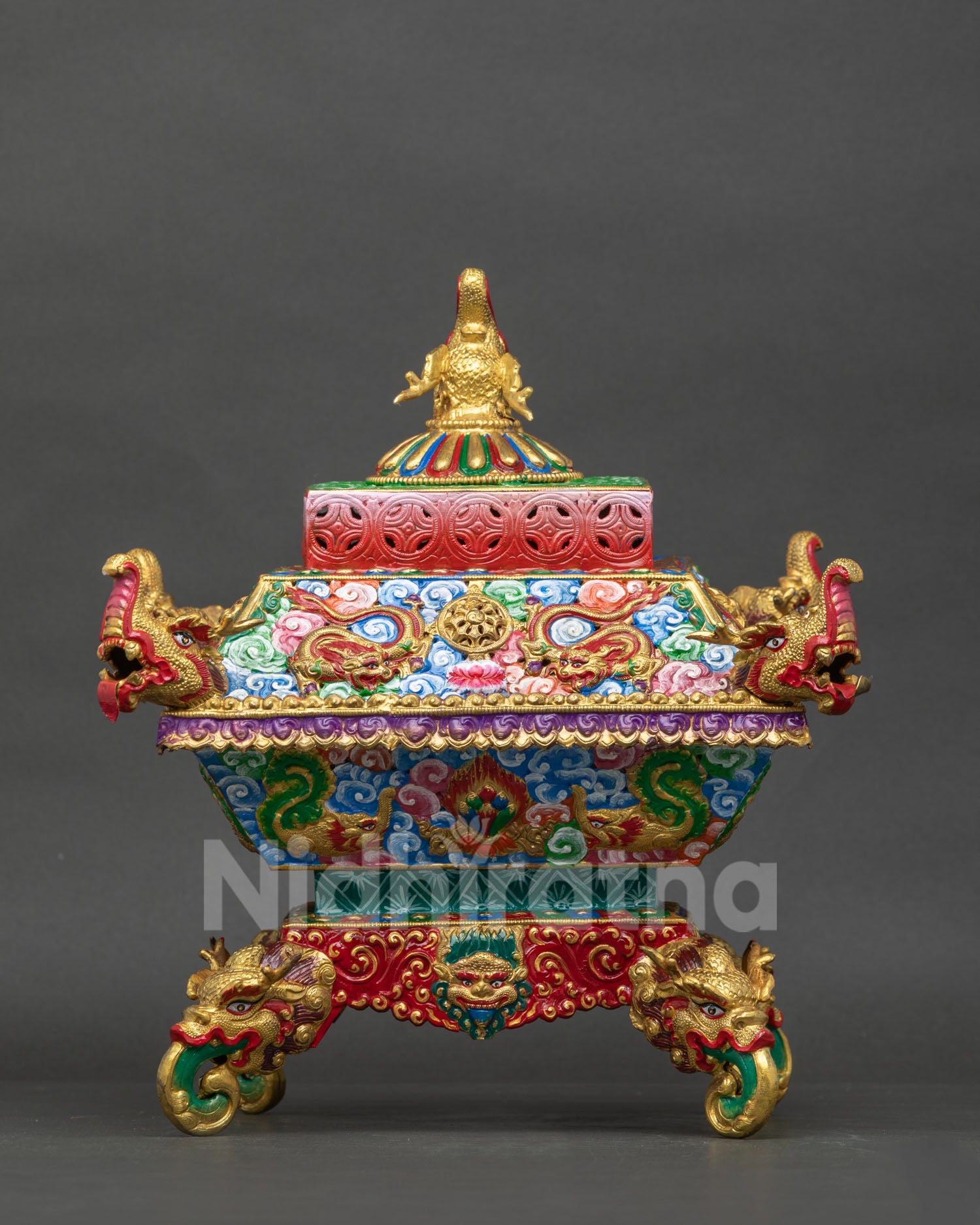 Handmade Buddhist ritual incense burner crafted by Newari artisans in Patan, Nepal