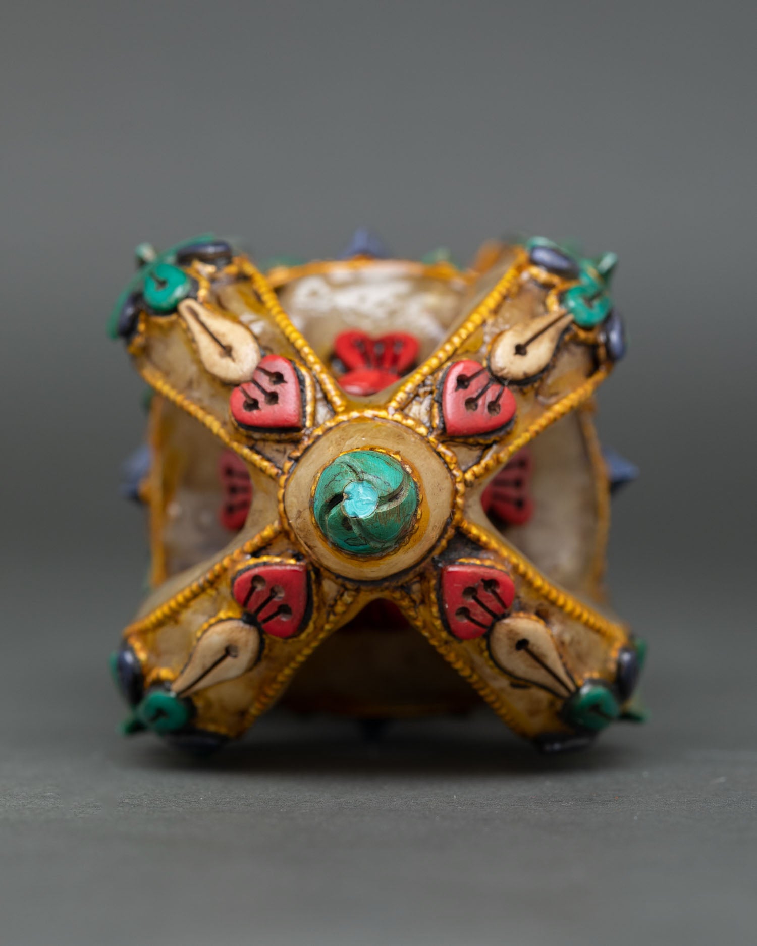 handmade himalayan crystal vajra dorje with lapis lazuli and coral stones
