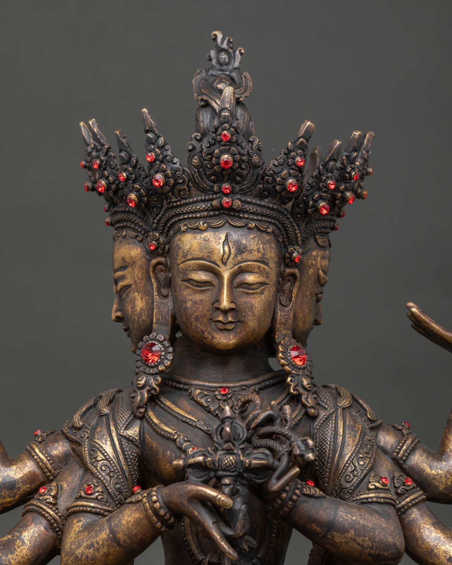 Handmade Namgyalma Goddess of Longevity statue, chemical oxidized copper, Newari craft from Patan, Nepal