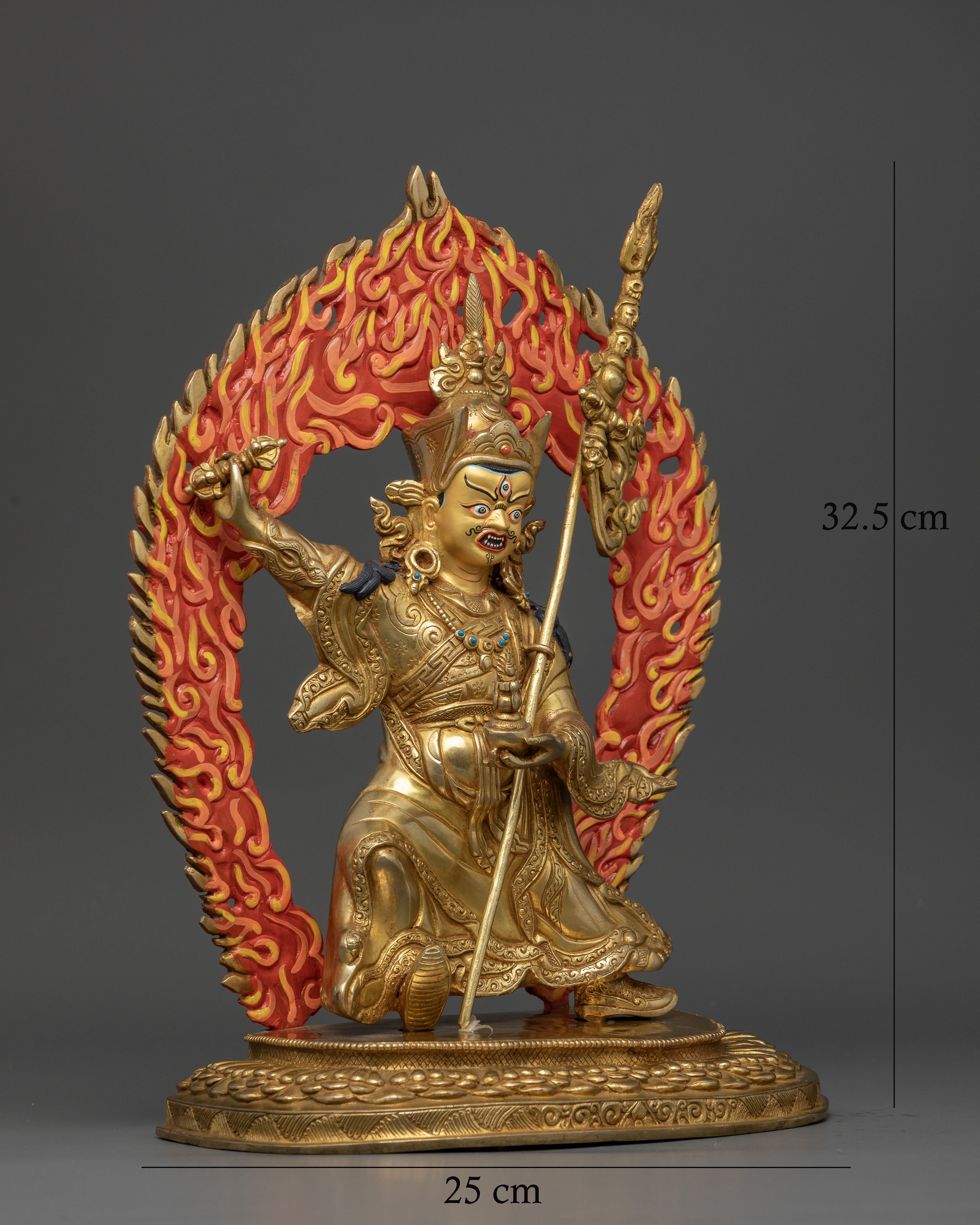 Handmade Standing Guru Rinpoche sculpture, crafted from copper by Newari artisans