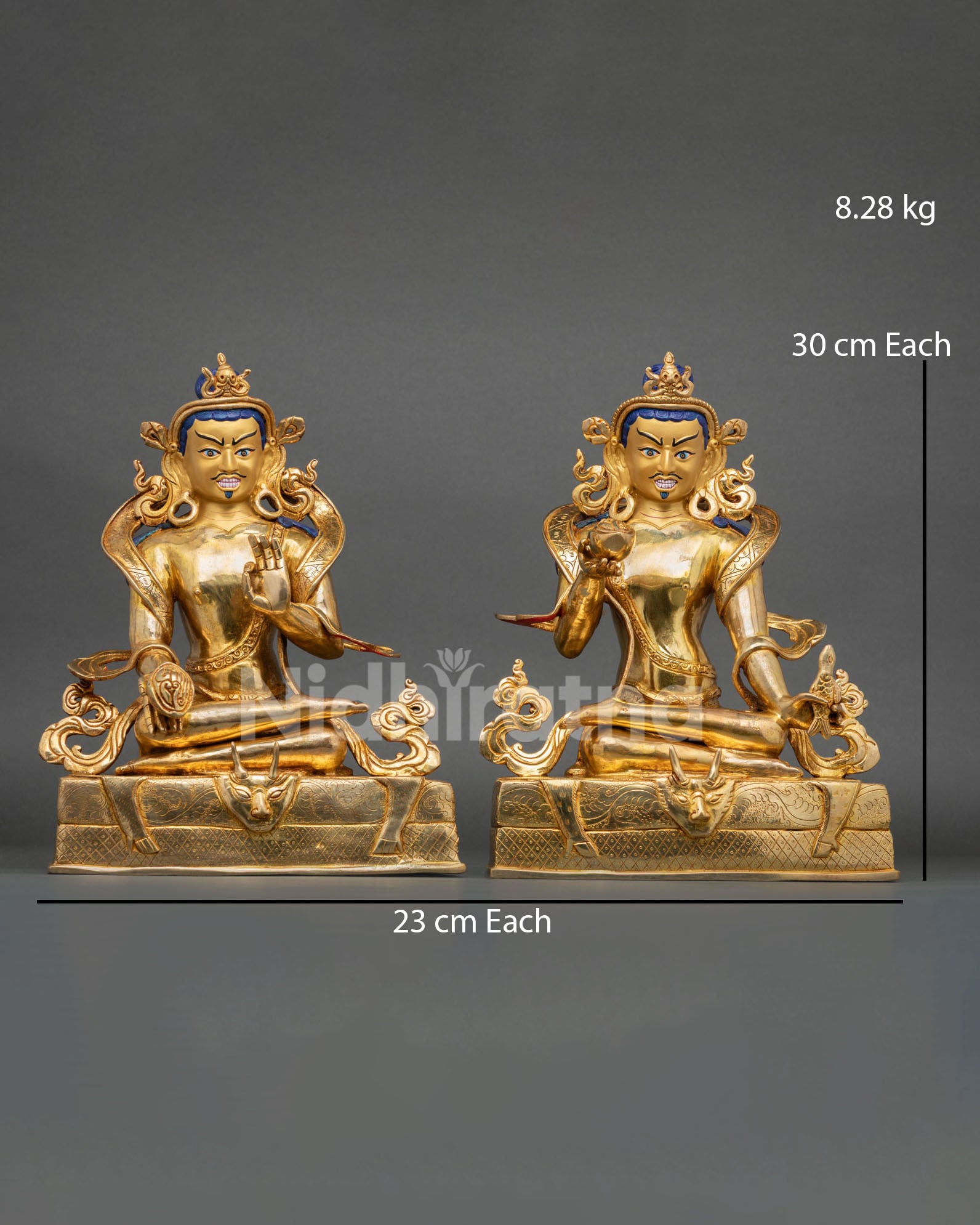 handmade tilopa and naropa statue set front view buddhist mahasiddha master and disciple sculpture from nepal gold gilded copper alloy art