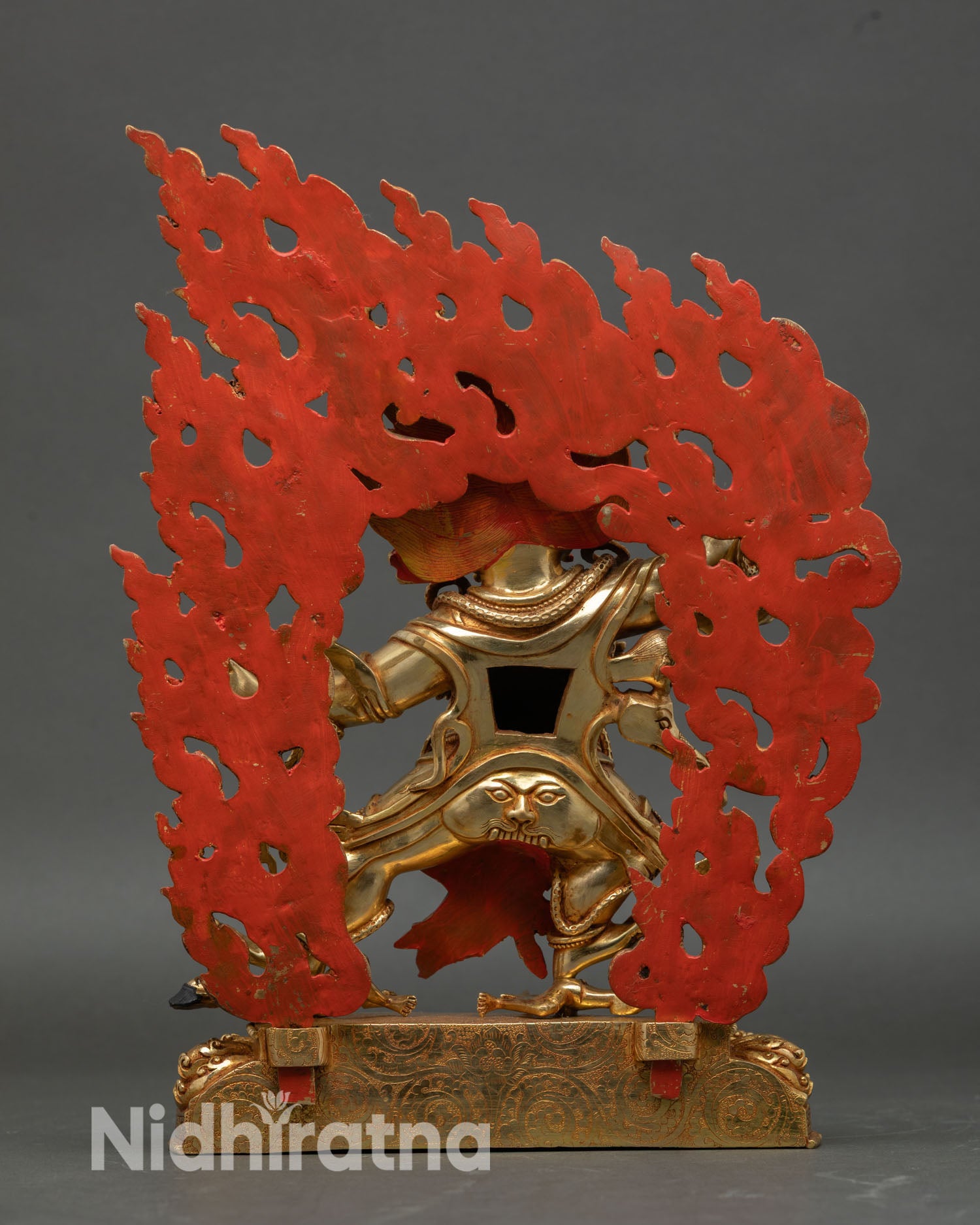 Hayagriva statue back view gold gilded copper wrathful protector deity sacred Vajrayana art