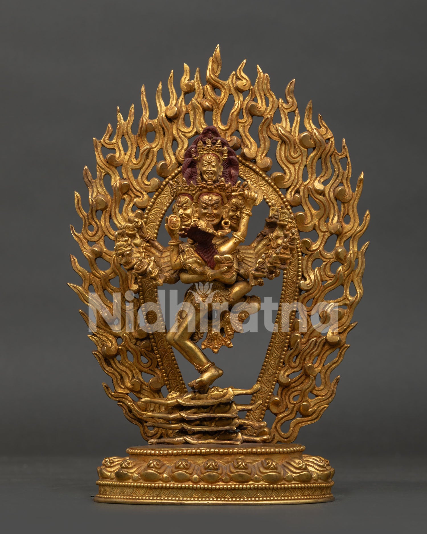 Hevajra Vajrayana Statue on Lotus Pedestal Subduing Four Human Figures.