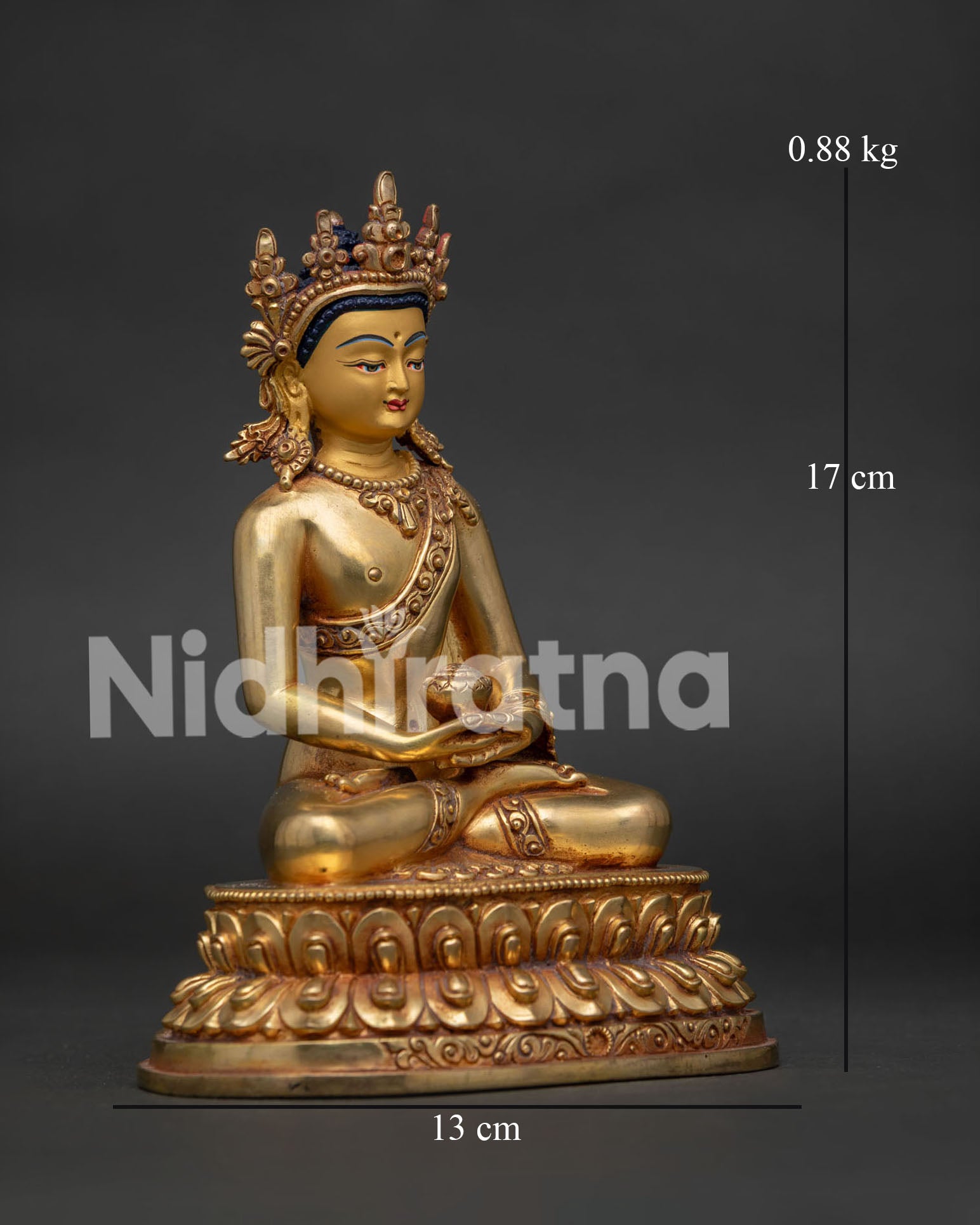Himalayan Amitabha Buddha Copper Statue on Double Lotus Pedestal with Alms Bowl