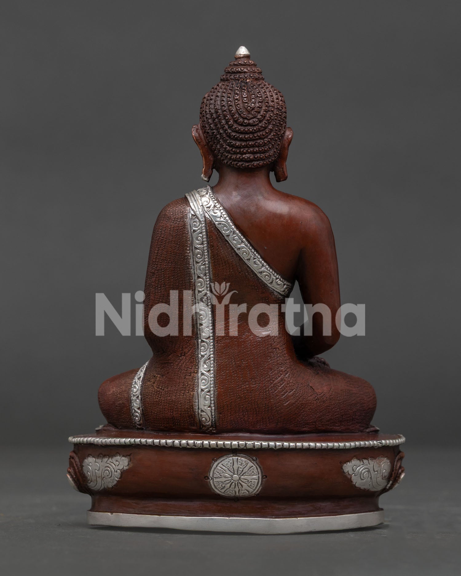 Himalayan Amitabha Buddha sculpture with oxidized silver finish Buddhist artwork.