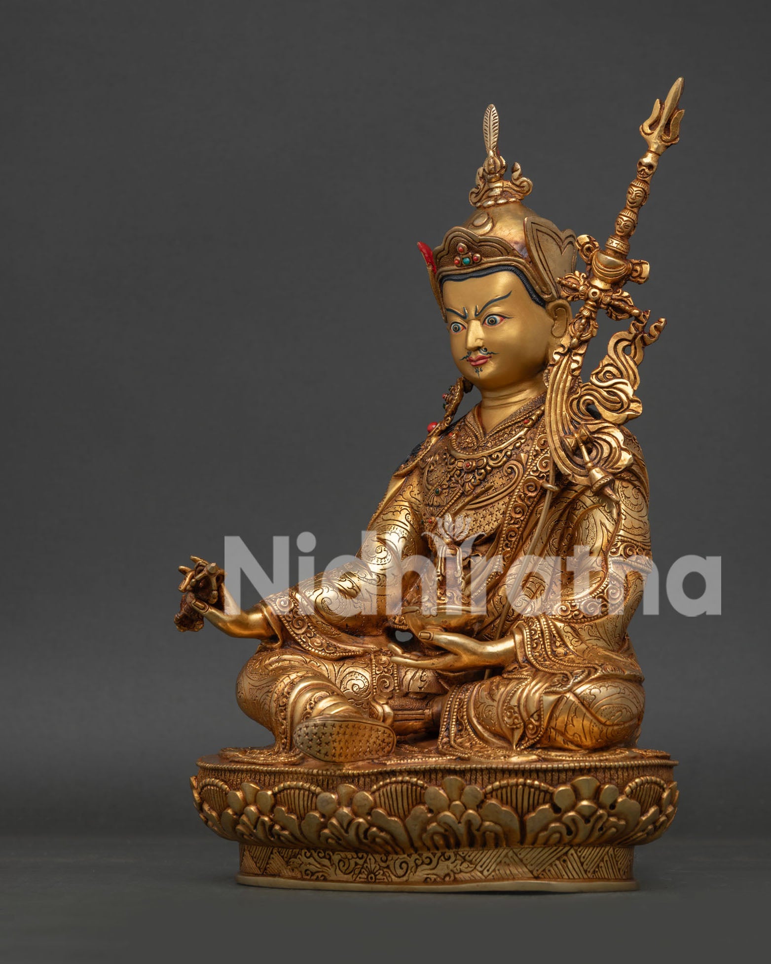 Himalayan Guru Rinpoche Sculpture with Intricate 3D Carvings