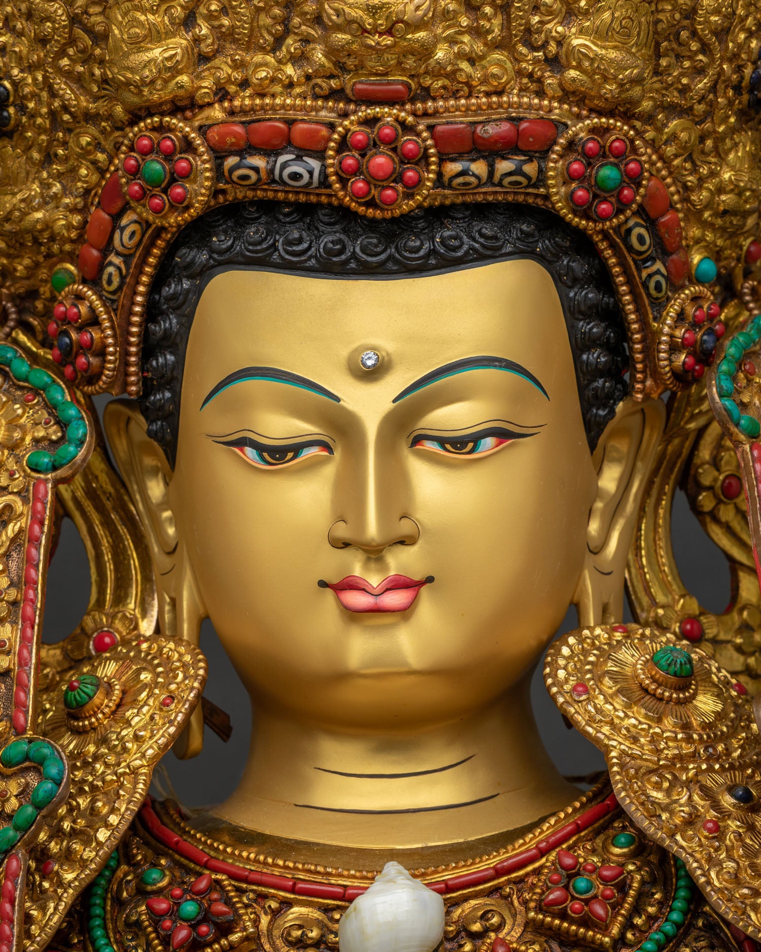 Jowo Rinpoche Statue Face Close Up Serene Gold Gilded Buddha Shakyamuni Expression