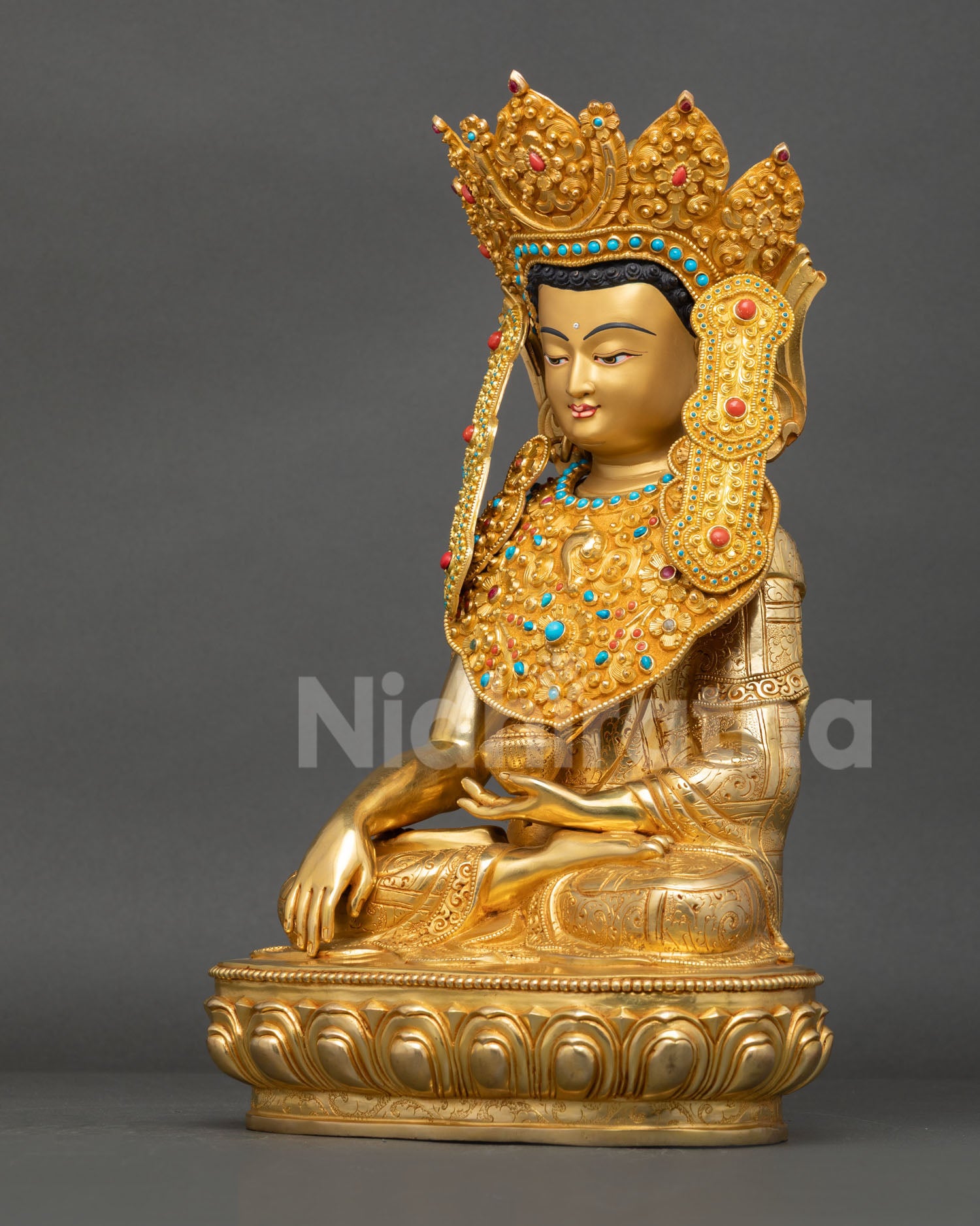Jowo Rinpoche statue, crafted by Newari artisan with ceremonial robe and intricate 3D detailing from Patan, Nepal