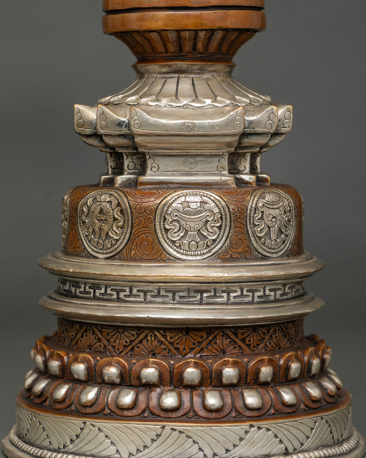 Kadampa Stupa for Buddhist Altar with Silver Plated Details and Traditional Nepalese Art