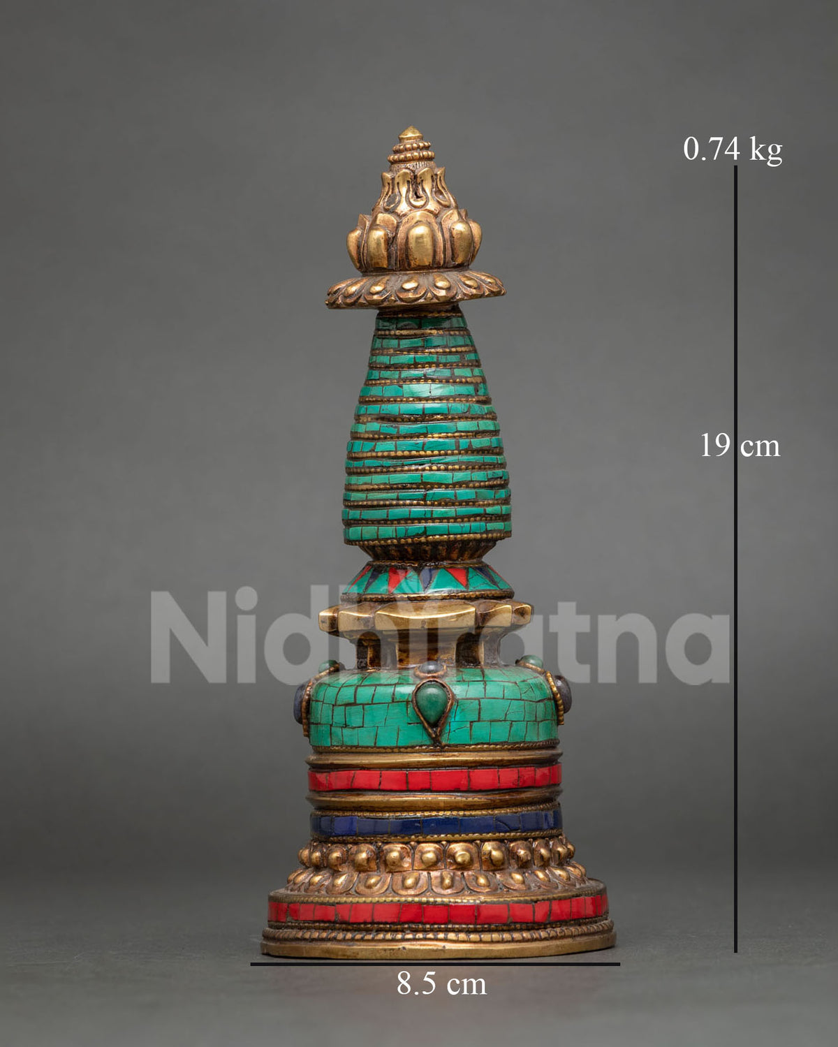 Kadampa Stupa handcrafted from copper with gold-plated details and colorful semi-precious stones