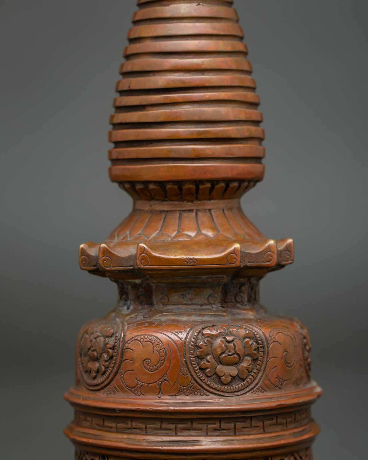 Kadampa Stupa with oxidized copper finish for Buddhist altar, meditation room, or home shrine