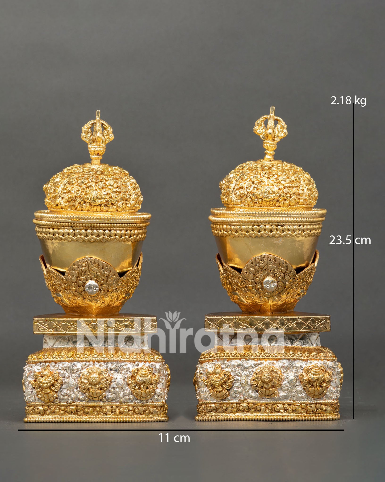 Kapala Set from Nepal with Gold and Silver Plated Copper, Tibetan Ritual Vessel