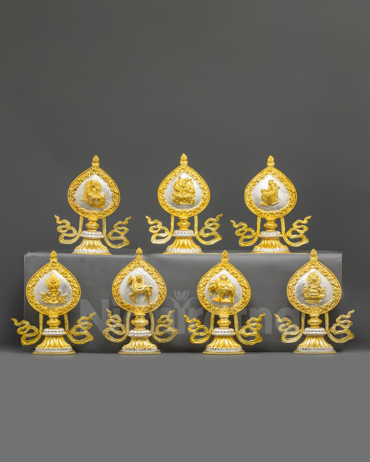 King Chakravartin Seven Precious Possessions Set handcrafted Nepalese Buddhist art