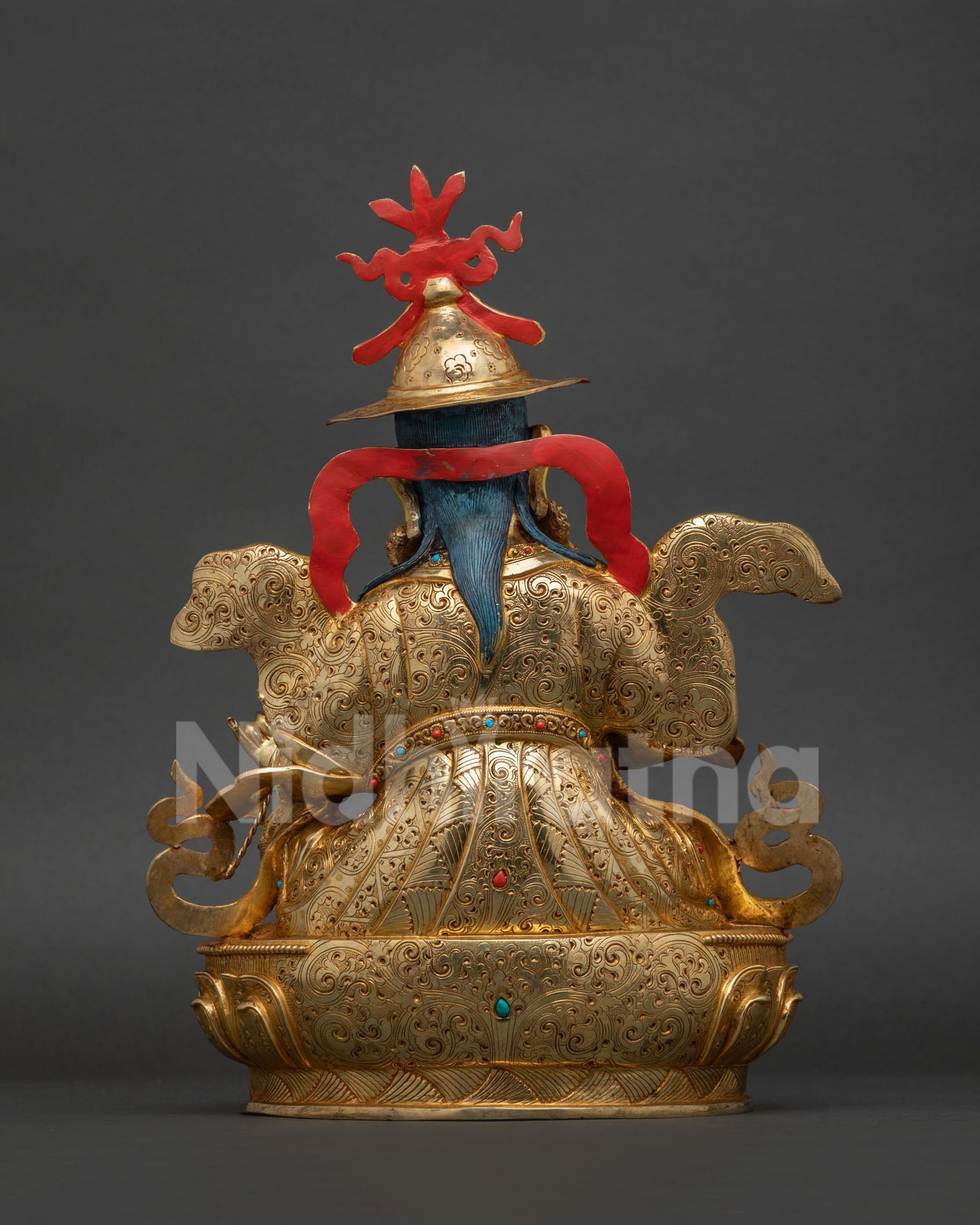King Gesar Norbu Dradul Statue back view Newari handcrafted Buddhist sculpture