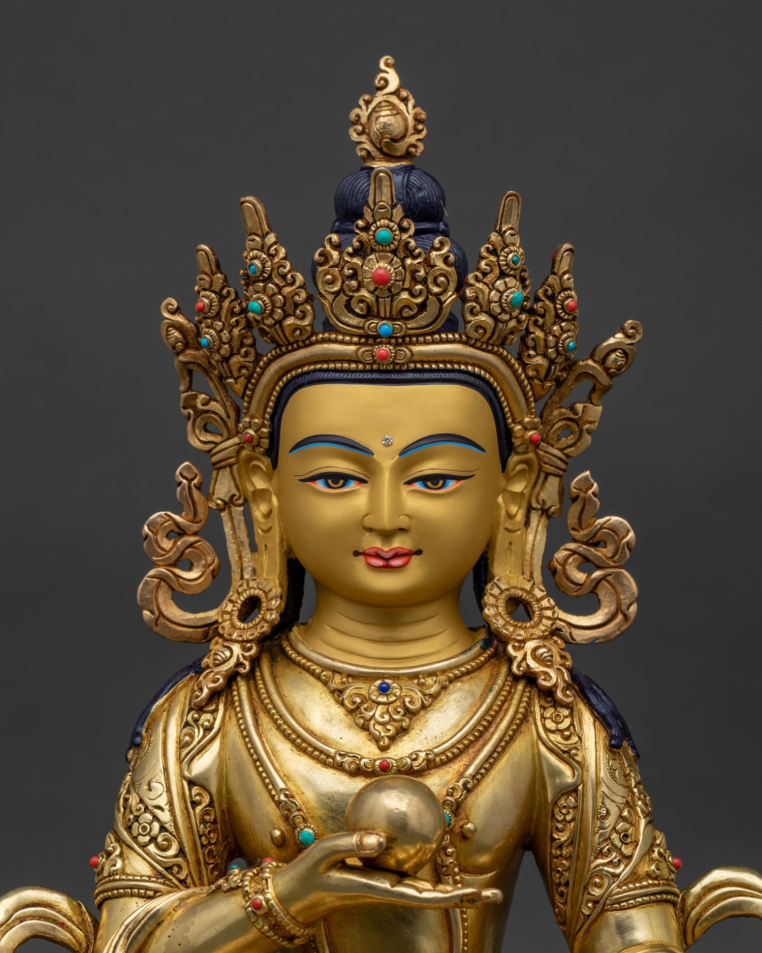 Ksitigarbha Statue regular close up showing gold gilding and gemstone details