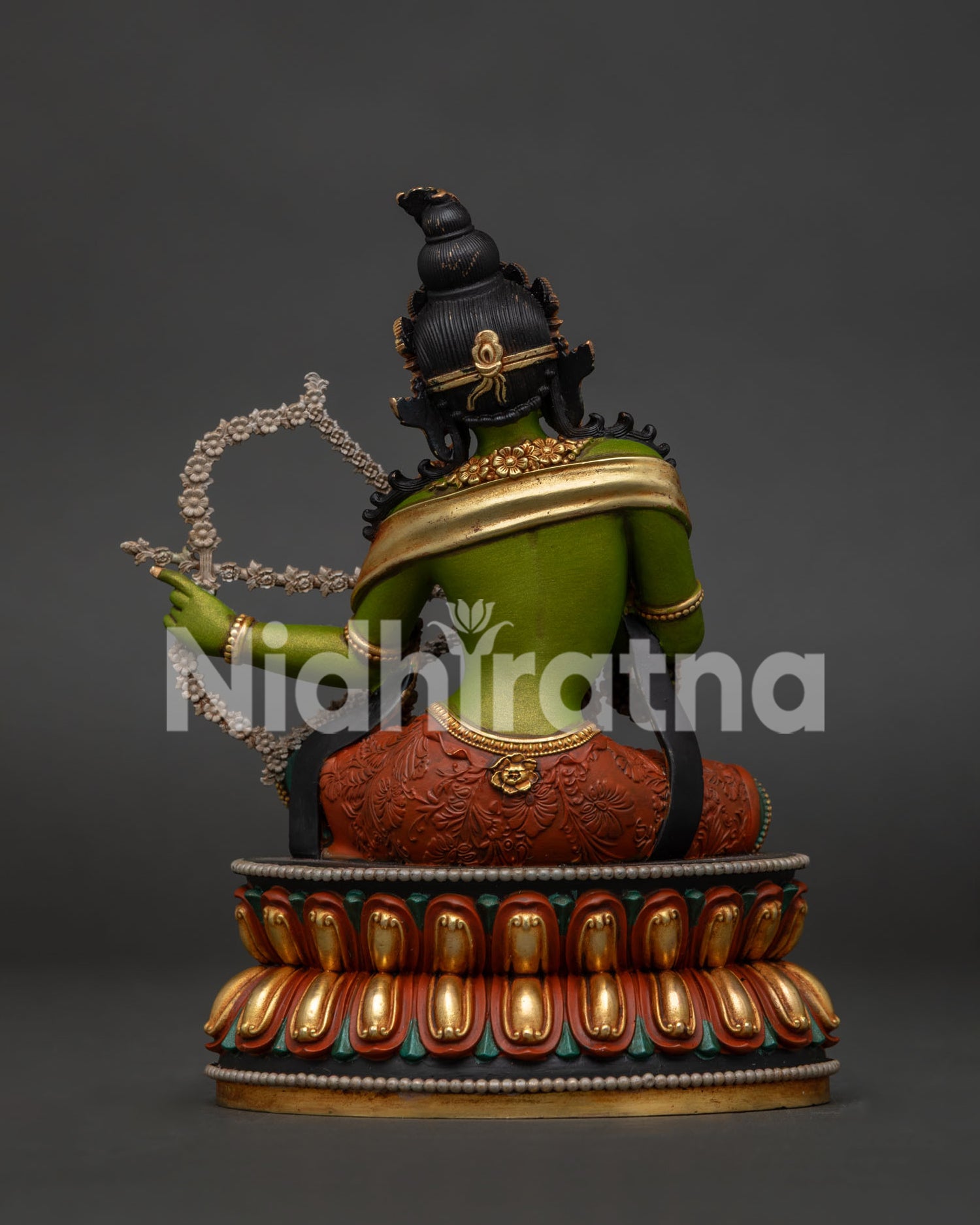 Kurukulla statue back view – handcrafted gold-gilded copper Buddhist sculpture