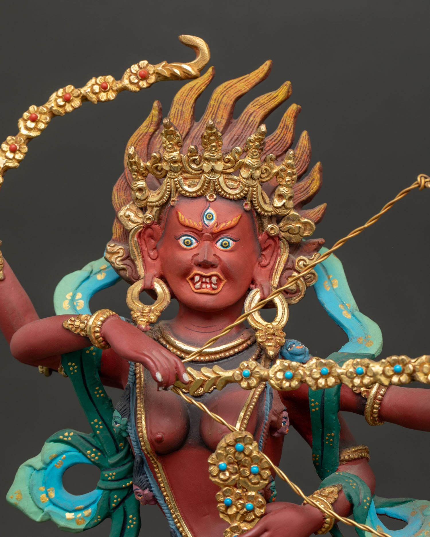 kurukulla statue close up handcrafted copper alloy tibetan buddhist sculpture
