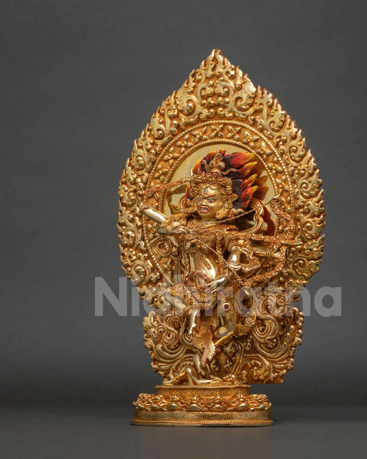 Kurukulla statue handcrafted by newari artists from patan nepal with 24k gold fire gilding.