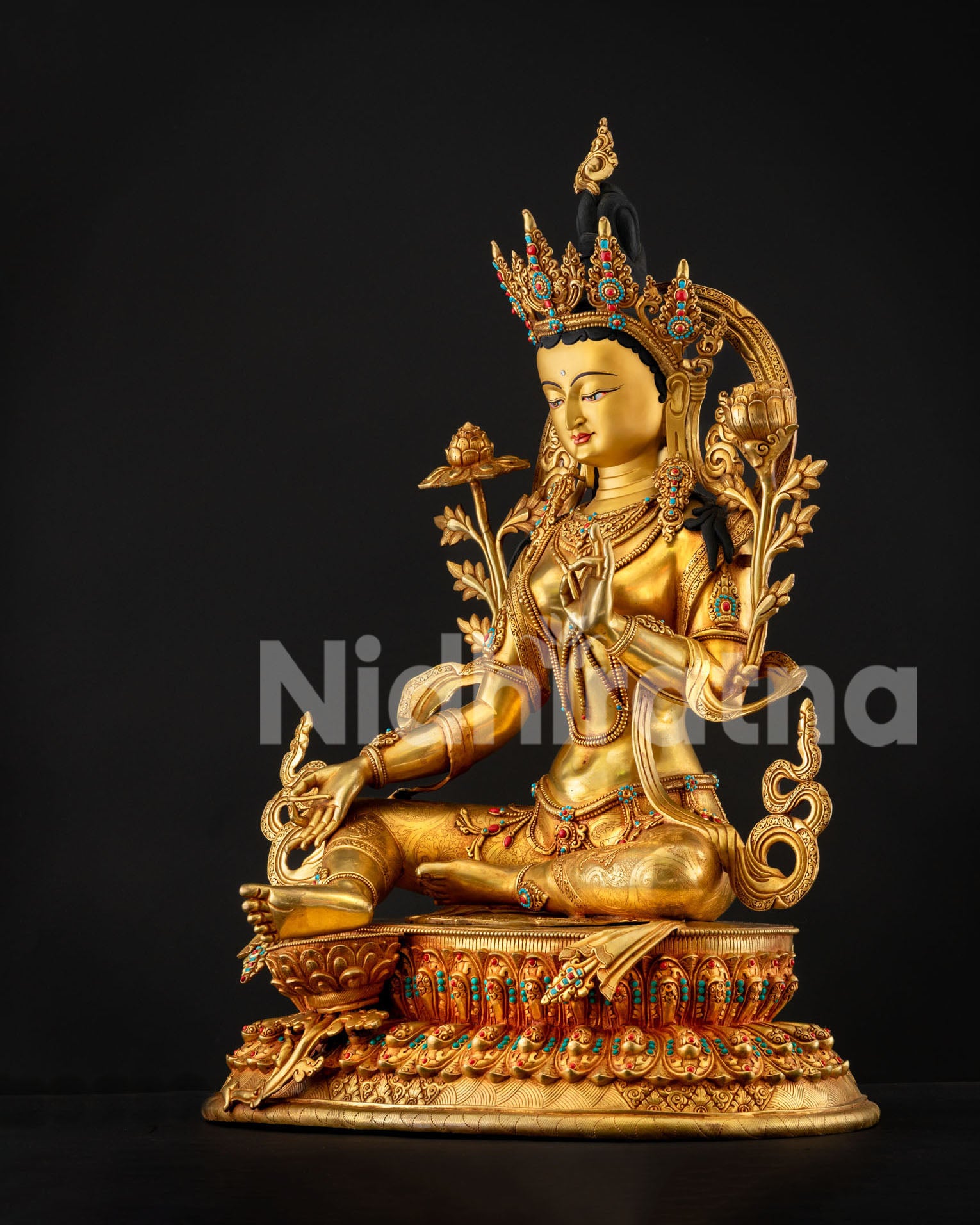 Large Green Tara statue, ideal for an altar meditation room or a Dharma center sacred space