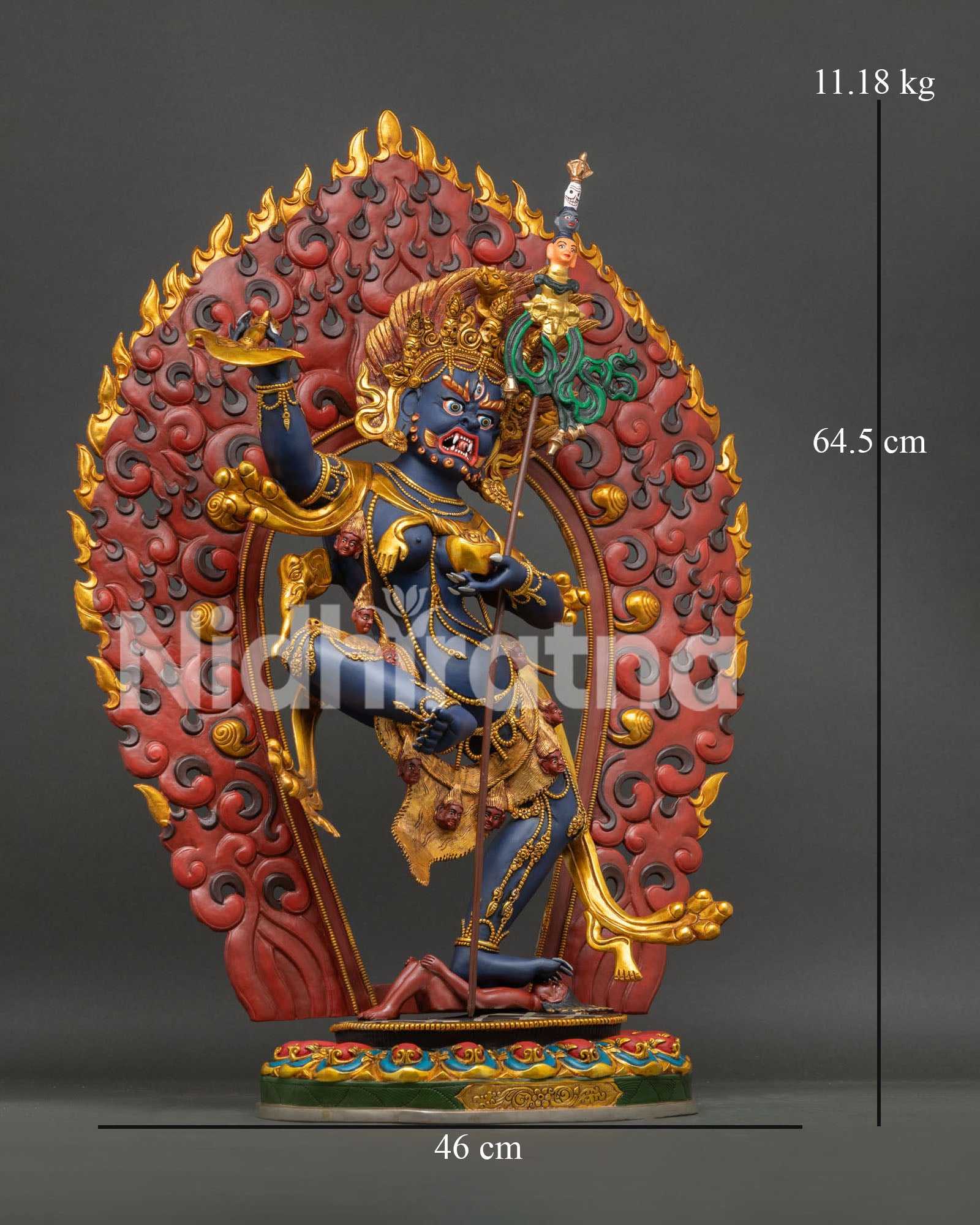 Large Troma Nagmo Statue with dimensions, handcrafted copper Buddhist sculpture from Nepal.