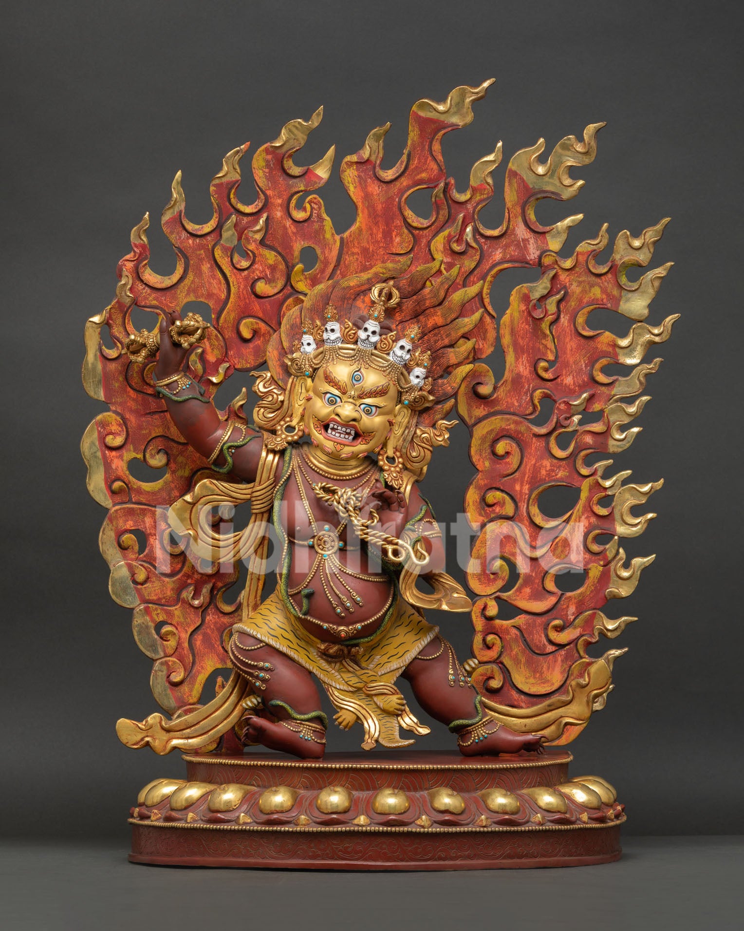 Large Vajrapani Chana Dorje statue handcrafted in Nepal with copper body and 24K gold painted face