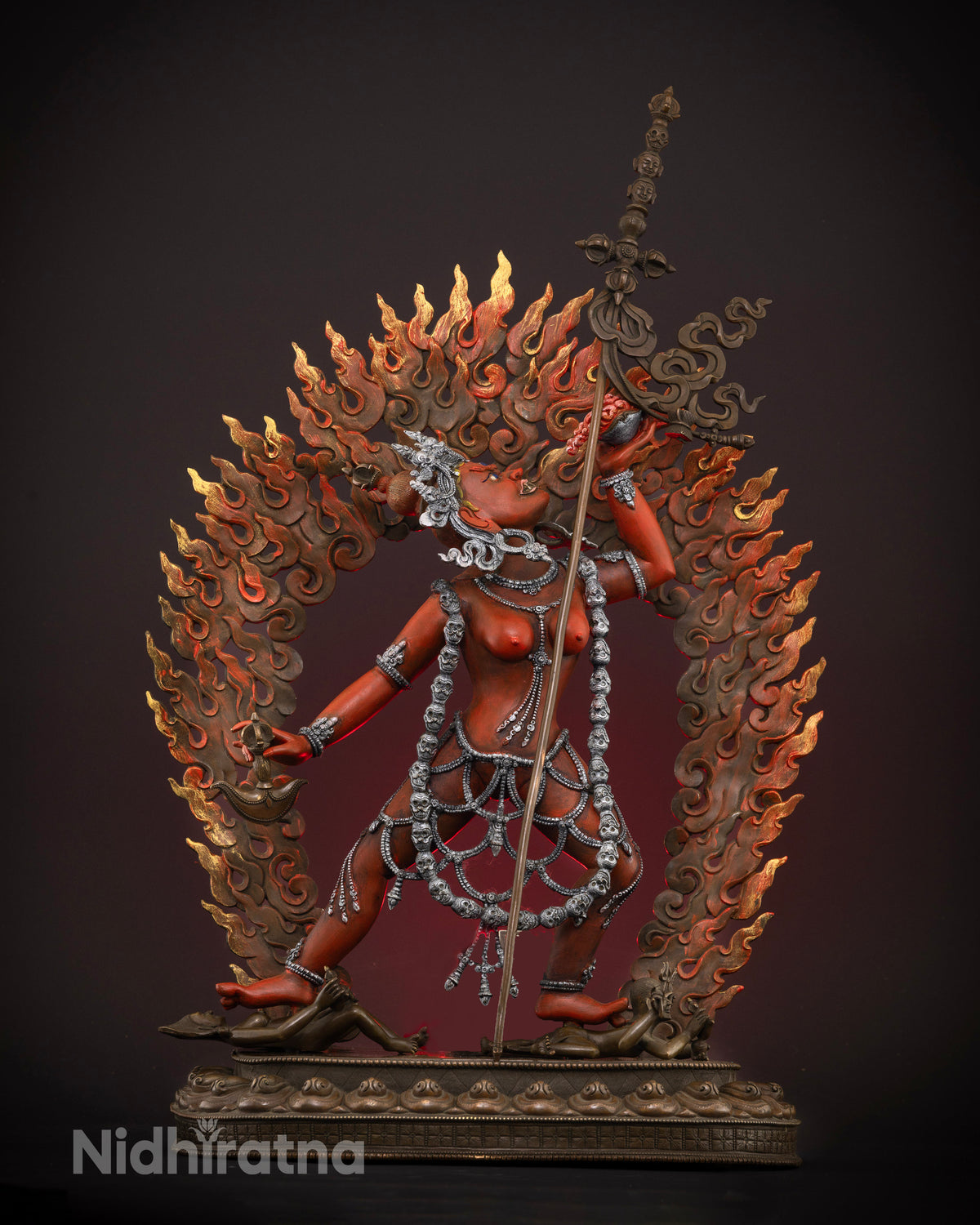 Large Vajrayogini Statue handcrafted from solid copper with vibrant acrylic colors in Nepal
