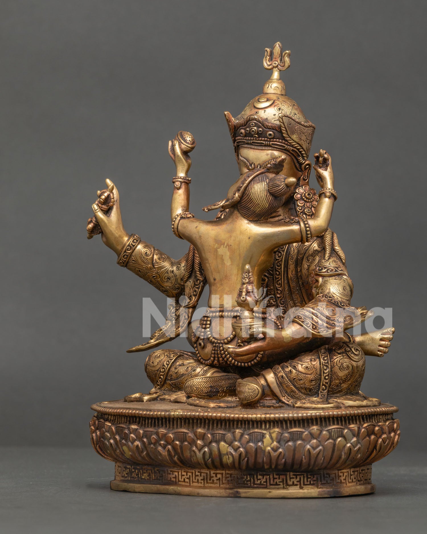 Left side view of handmade Guru Rinpoche Yab-Yum statue from Nepa