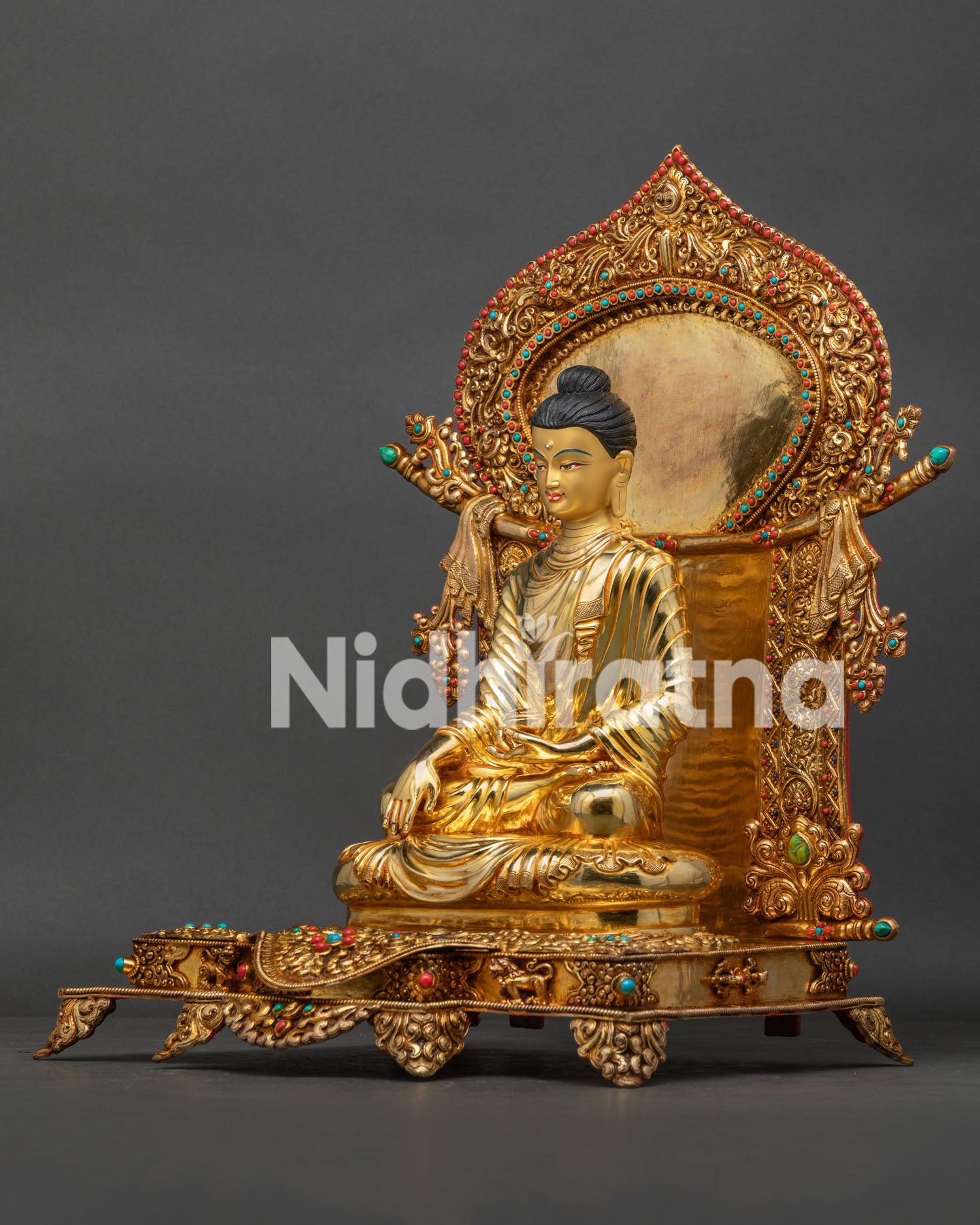 Left Side View of Handmade Shakyamuni Buddha Statue with 24K Gold Fire Gilding