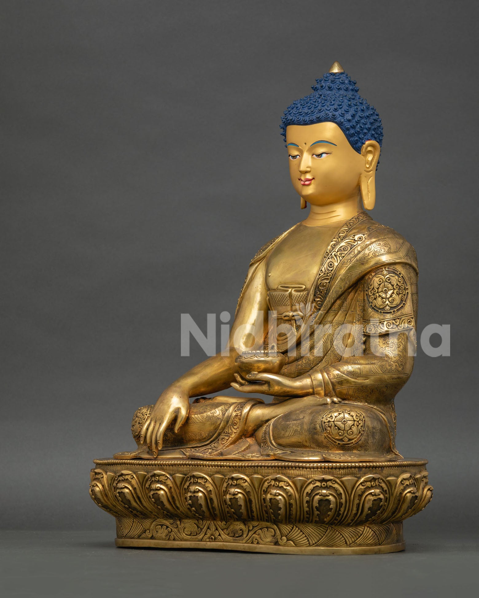 Left Side View of Shakyamuni Buddha Statue Showing Buddhist Sculpture Details