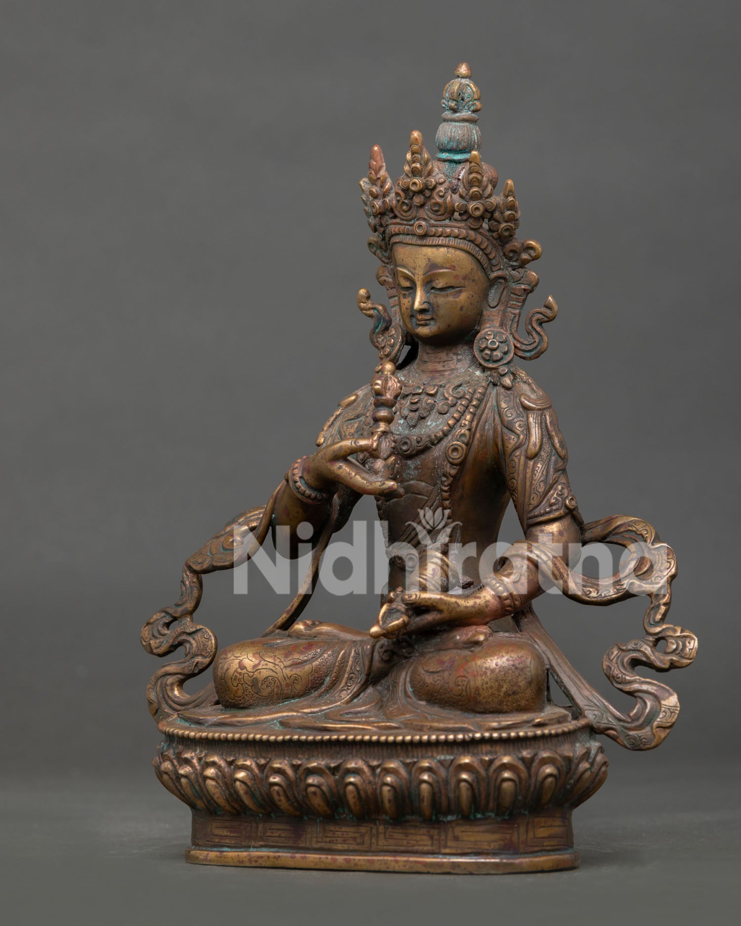 Left side view oxidized Vajrasattva Buddha Statue Himalayan Buddhist art