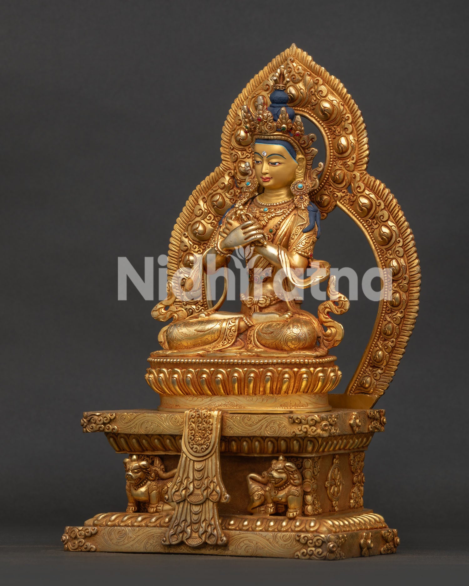 Left view side of Vajradhara Buddha Statue featuring detailed halo and ornament designs