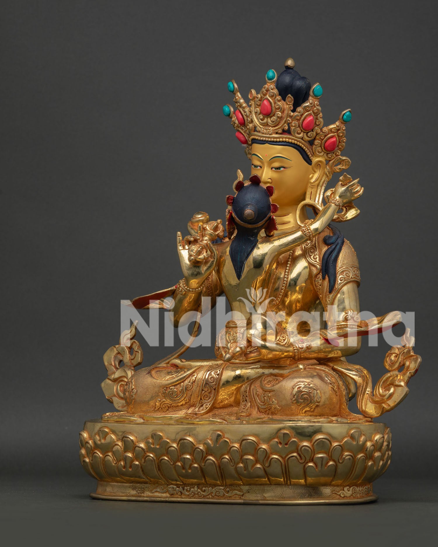 Left Side View of Vajrasattva Yab Yum Statue with 24K Gold Fire Gilded Nepalese Artwork