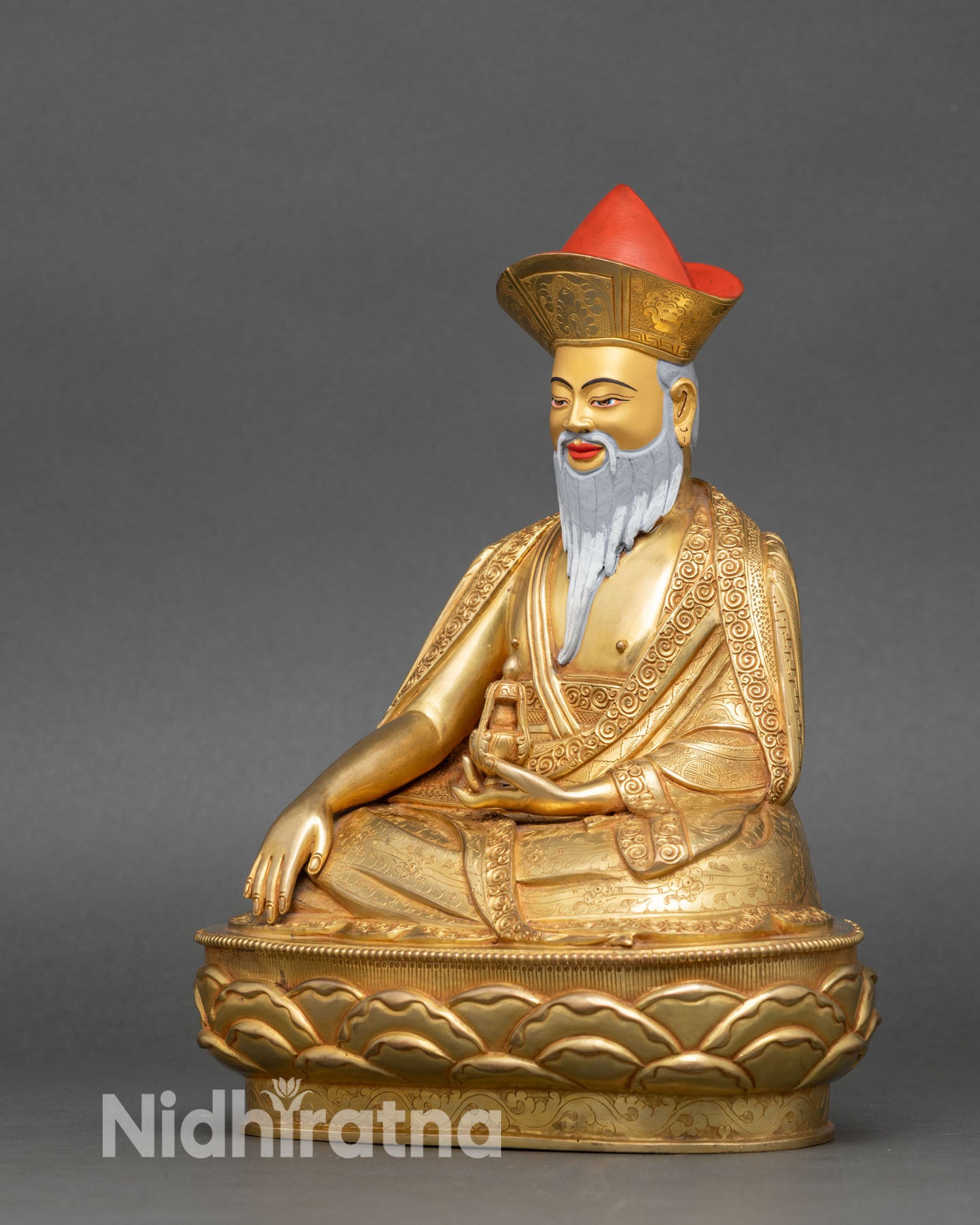 left view zhabdrung rinpoche statue handmade copper gold gilded sculpture
