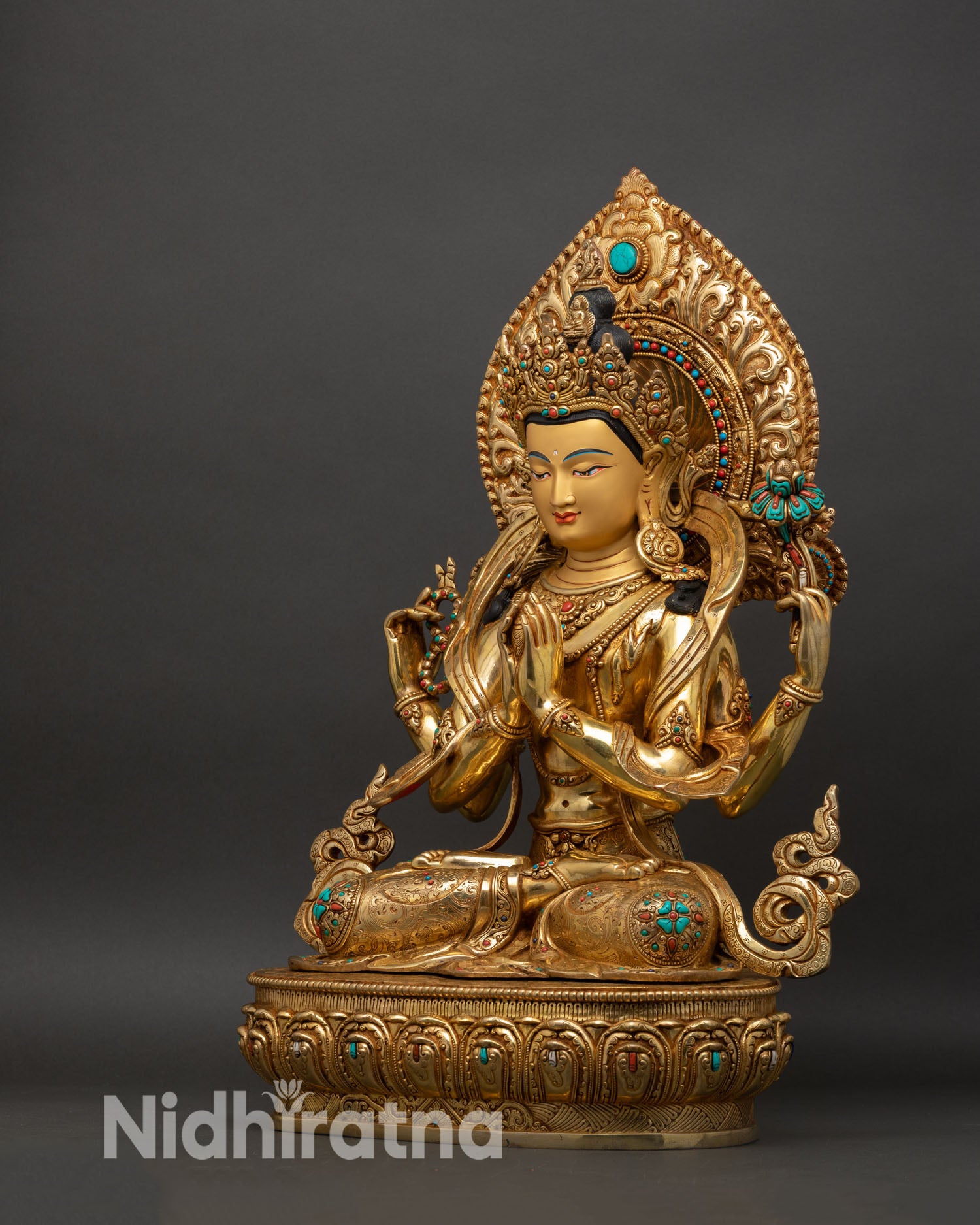 left view chenrezig statue gold gilded buddhist compassion deity sculpture
