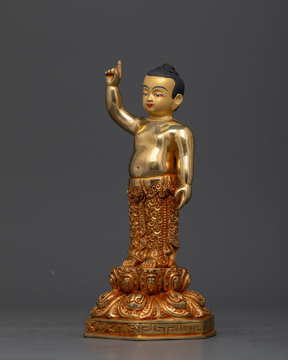 Little Shakyamuni Buddha Statue with gold gilded finish for Buddhist altar and meditation space.