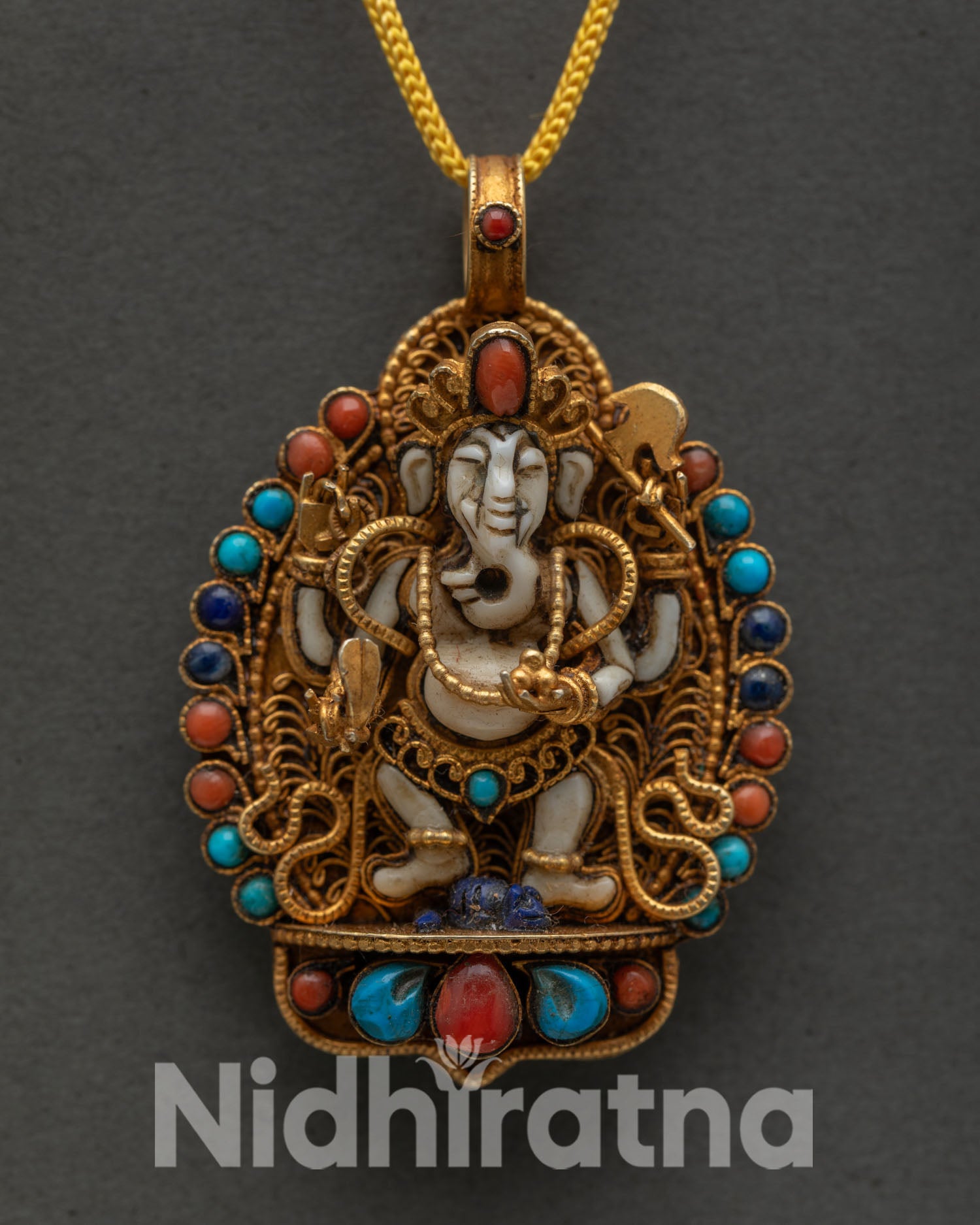 Lord Ganesha Locket, Handmade by Newari Artisans with Gold Plating