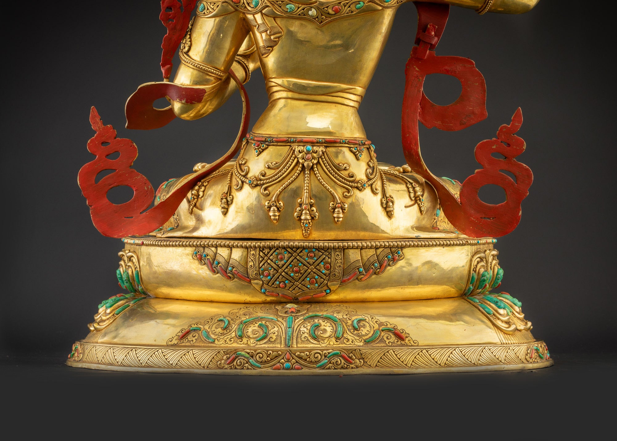 lower landscape back Manjushri meditation sculpture lotus seat gold-gilded