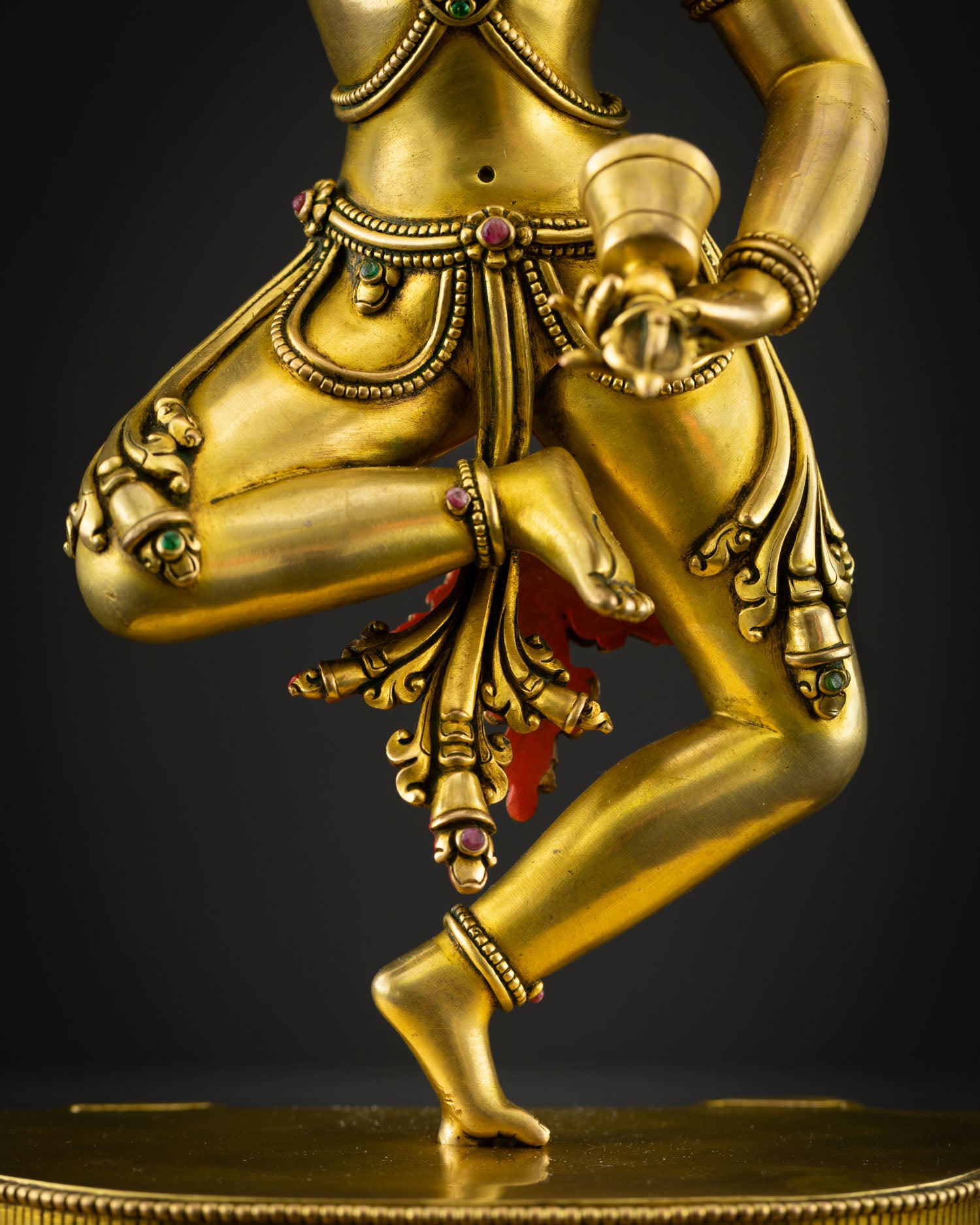 Machig Labdron Buddhist statue with flowing garments lotus pedestal and semi precious stone detailing representing spiritual empowerment and Vajrayana tradition