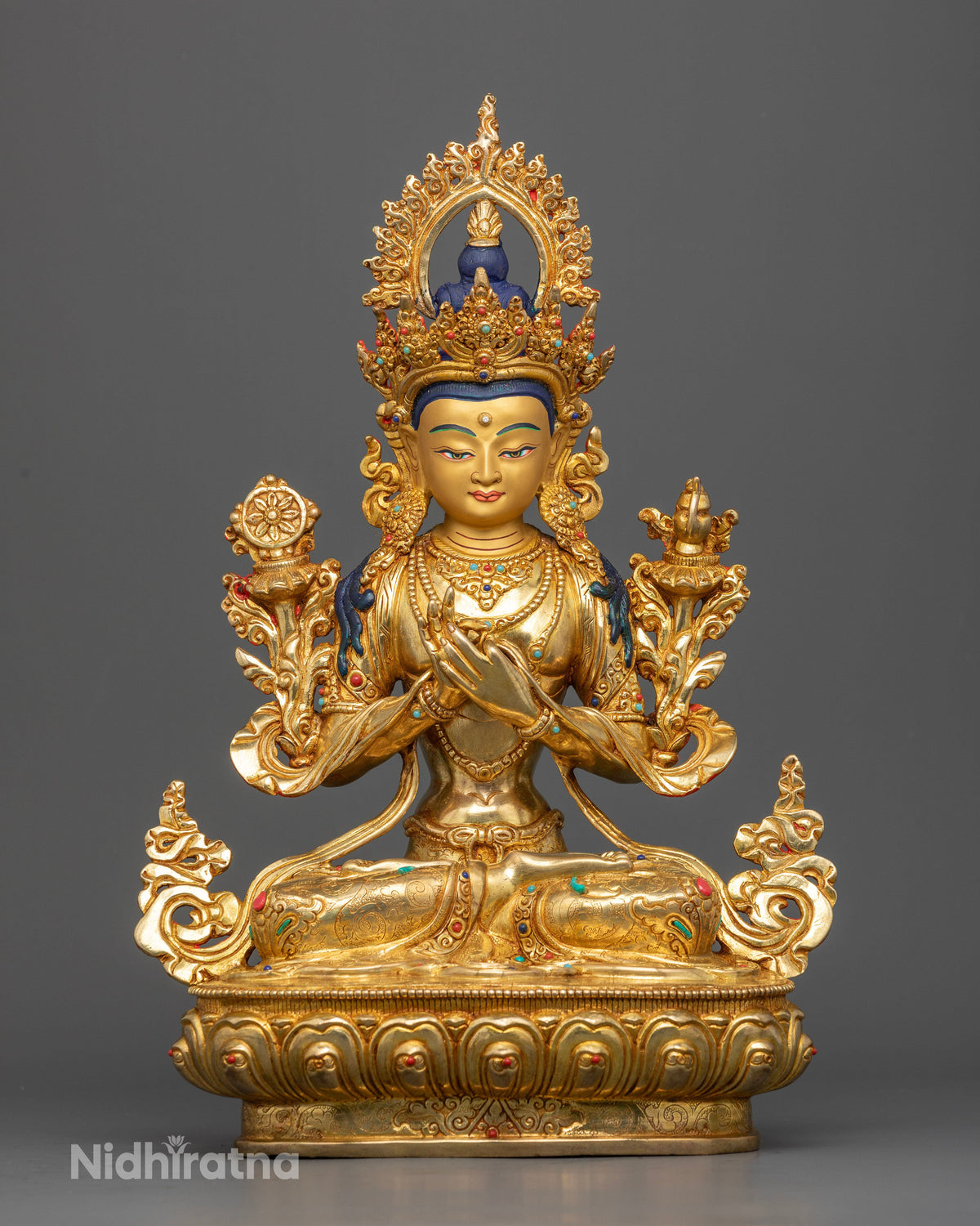 Maitreya Buddha Statue 24K gold gilded copper Buddhist sculpture from Patan, Nepal
