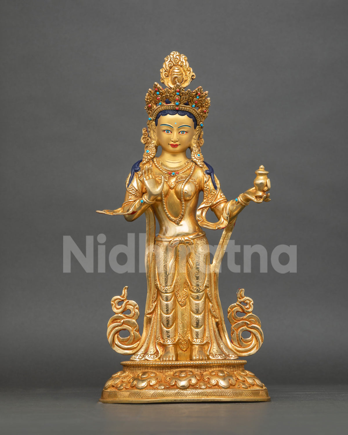 Mandarava Statue Holding Kalash Abhaya Mudra Traditional Vajrayana Attire