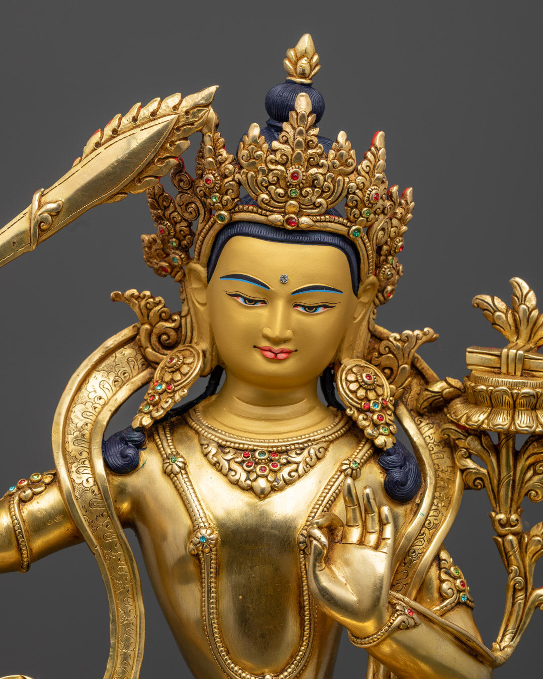Sacred Manjushri Deity with Flaming Sword Statue