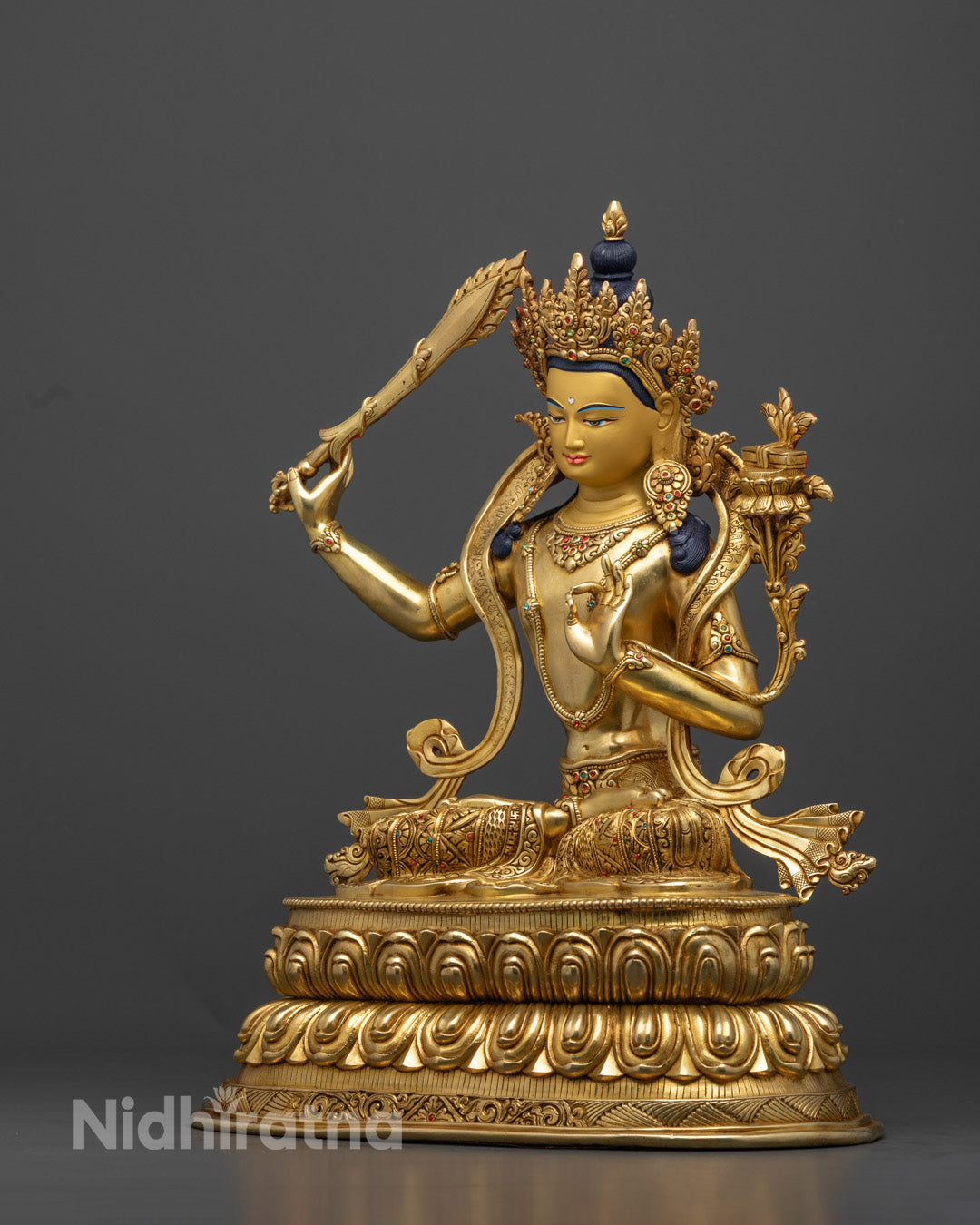 Sacred Manjushri Deity with Flaming Sword Statue