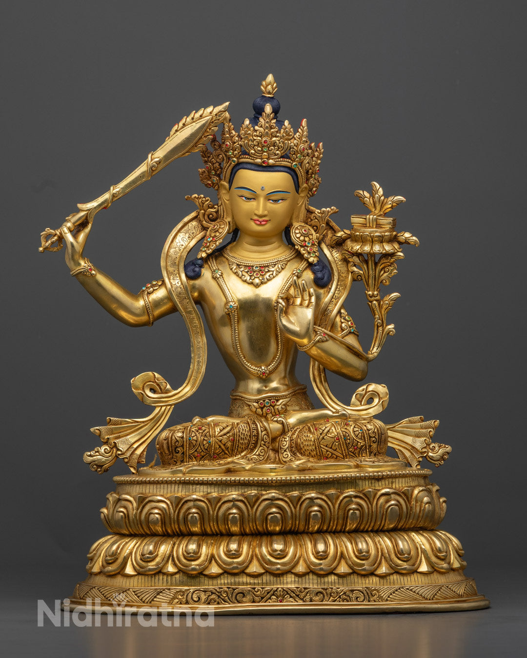 Sacred Manjushri Deity with Flaming Sword Statue