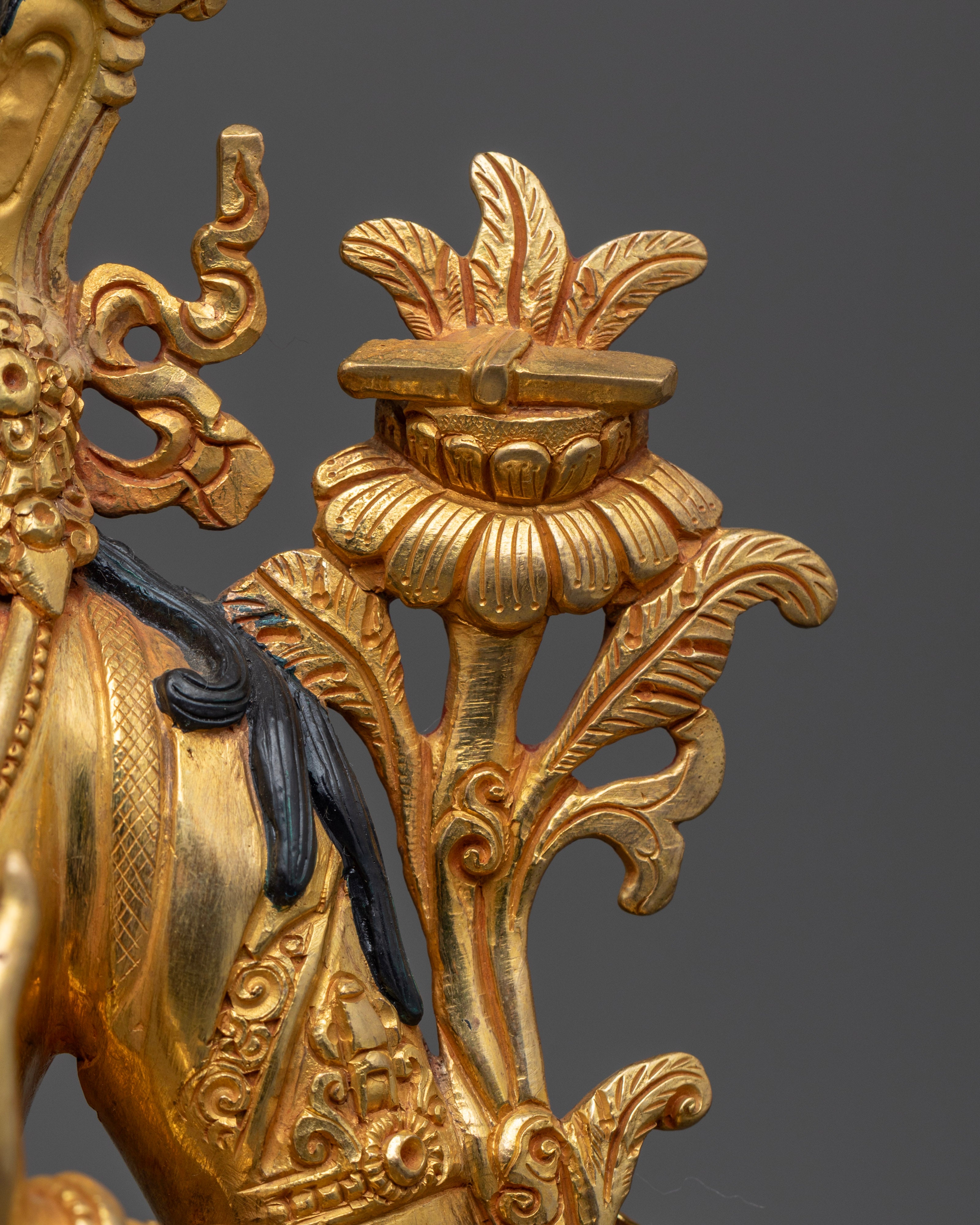 The flower of gold plated manjushree staue | Manjushree Bodhisattva statue | Manjushree statue for enlightenment | Wisdom and knowledge deity statue